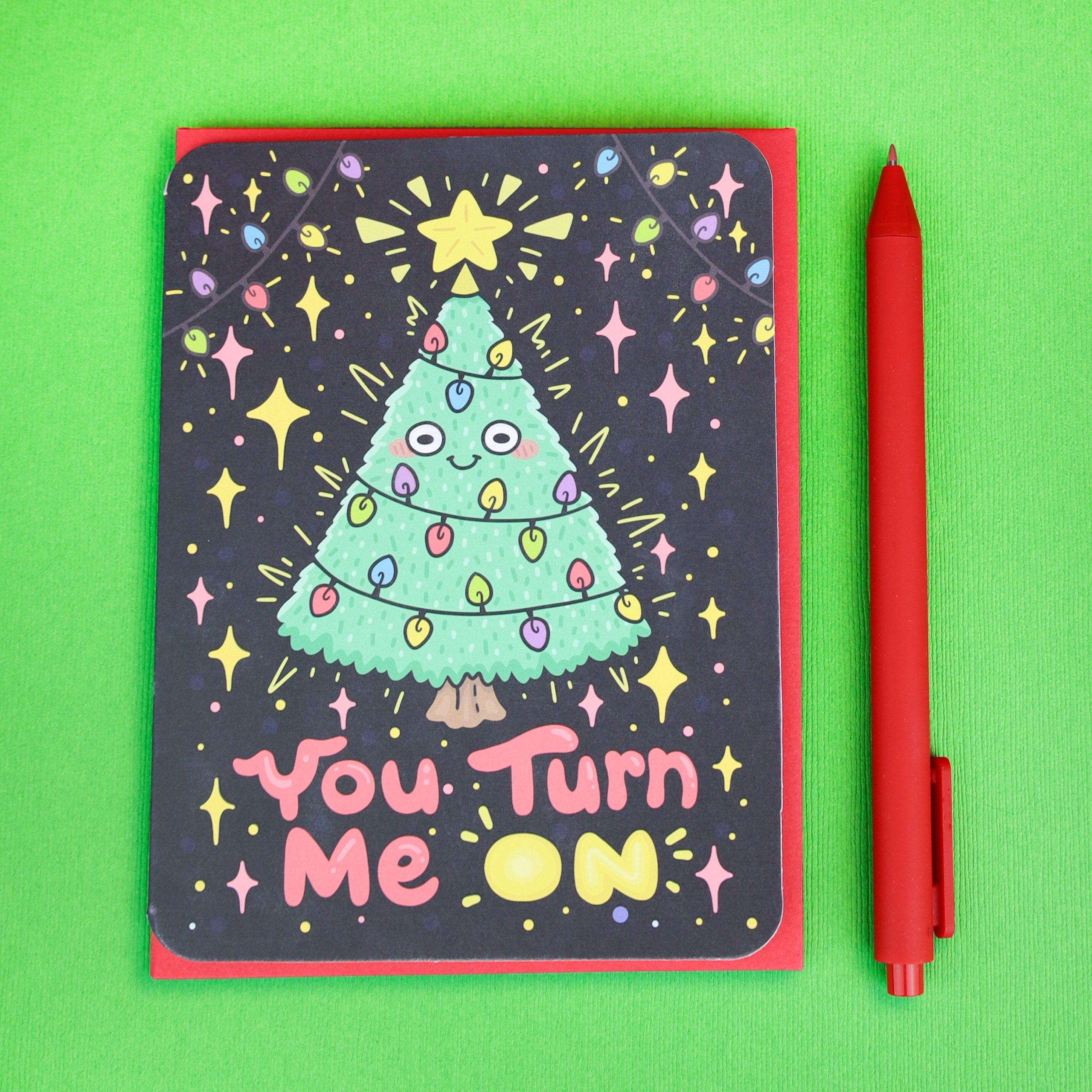 You Turn Me On Christmas Tree Holiday Card