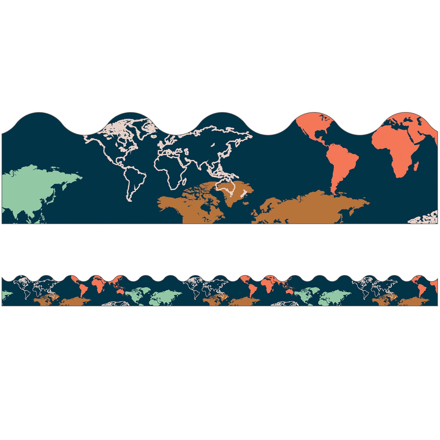 Let's Explore - World Map Scalloped Border
