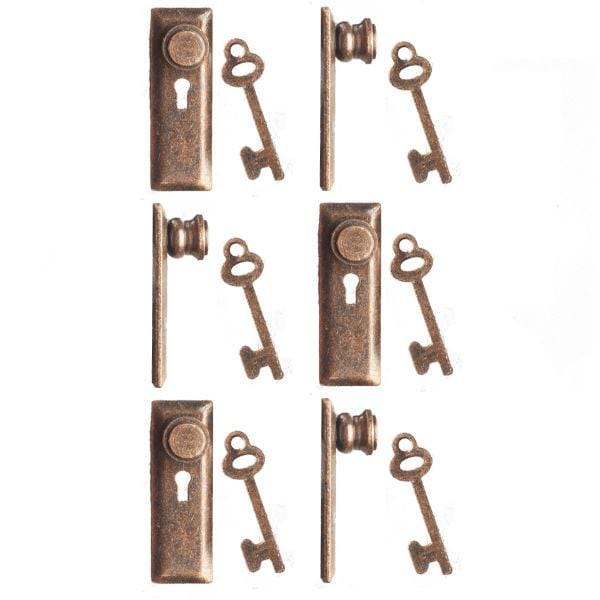 1/24 Scale Dollhouse Miniature Bronze Knobs/Keyplate & Keys