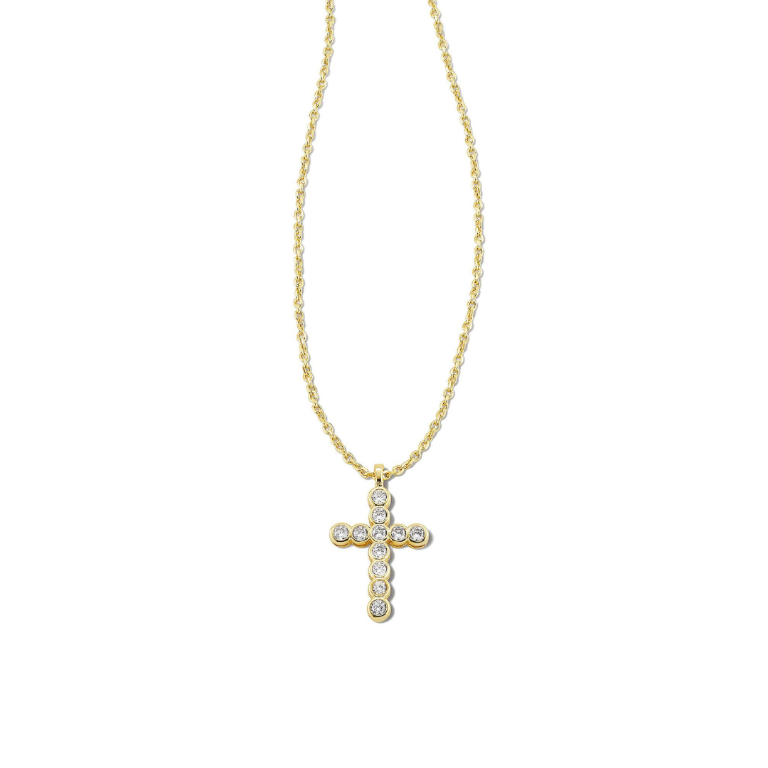 Kendra Scott Cross Gold Pendant Necklace in White Crystal