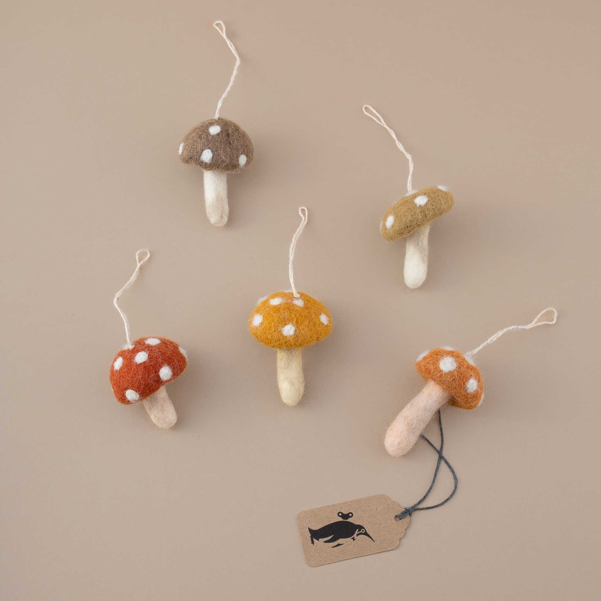 Felted Mushroom Ornament Set | Rust