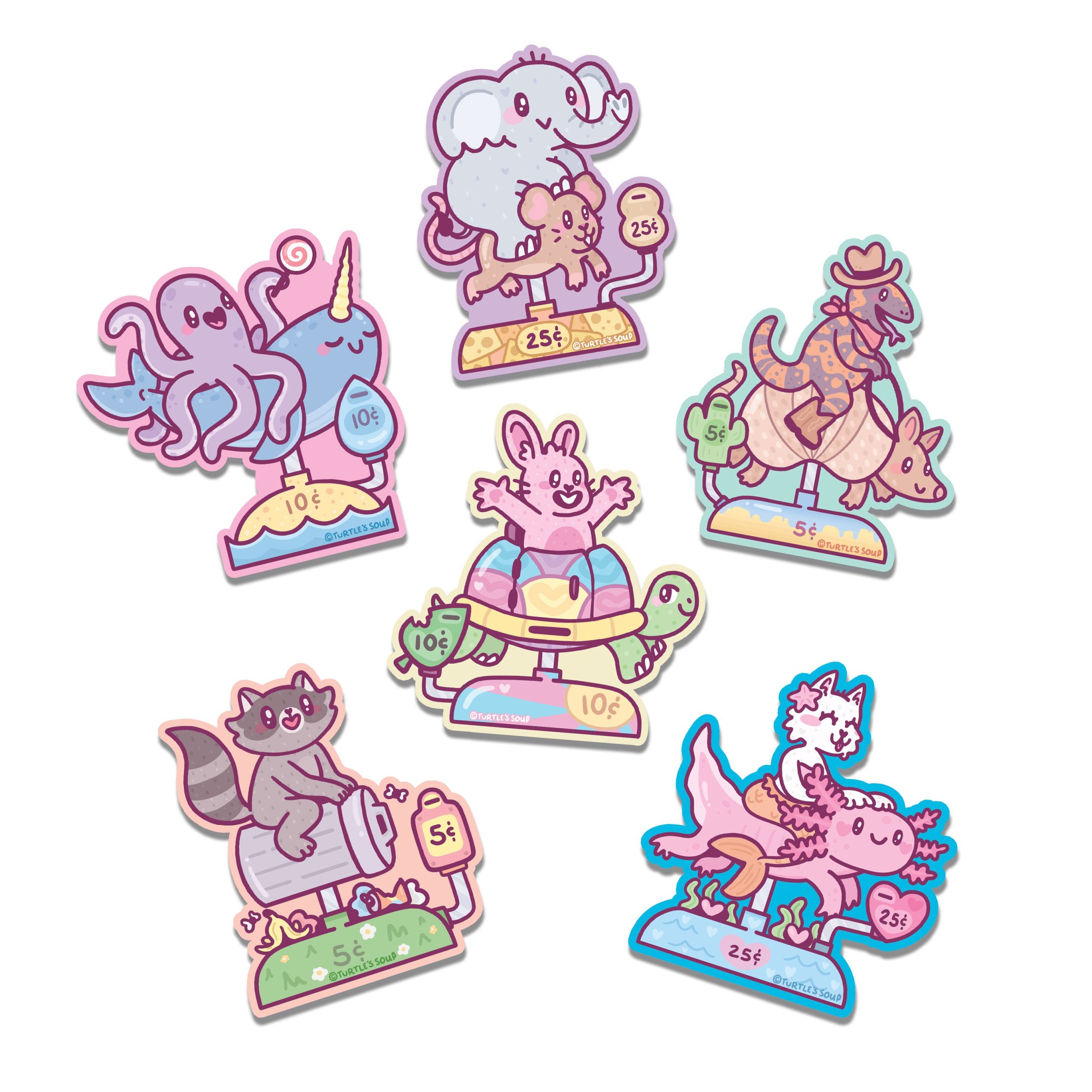 Coin Operated Animals Retro Nostalgia Pack of 6 Vinyl Stickers