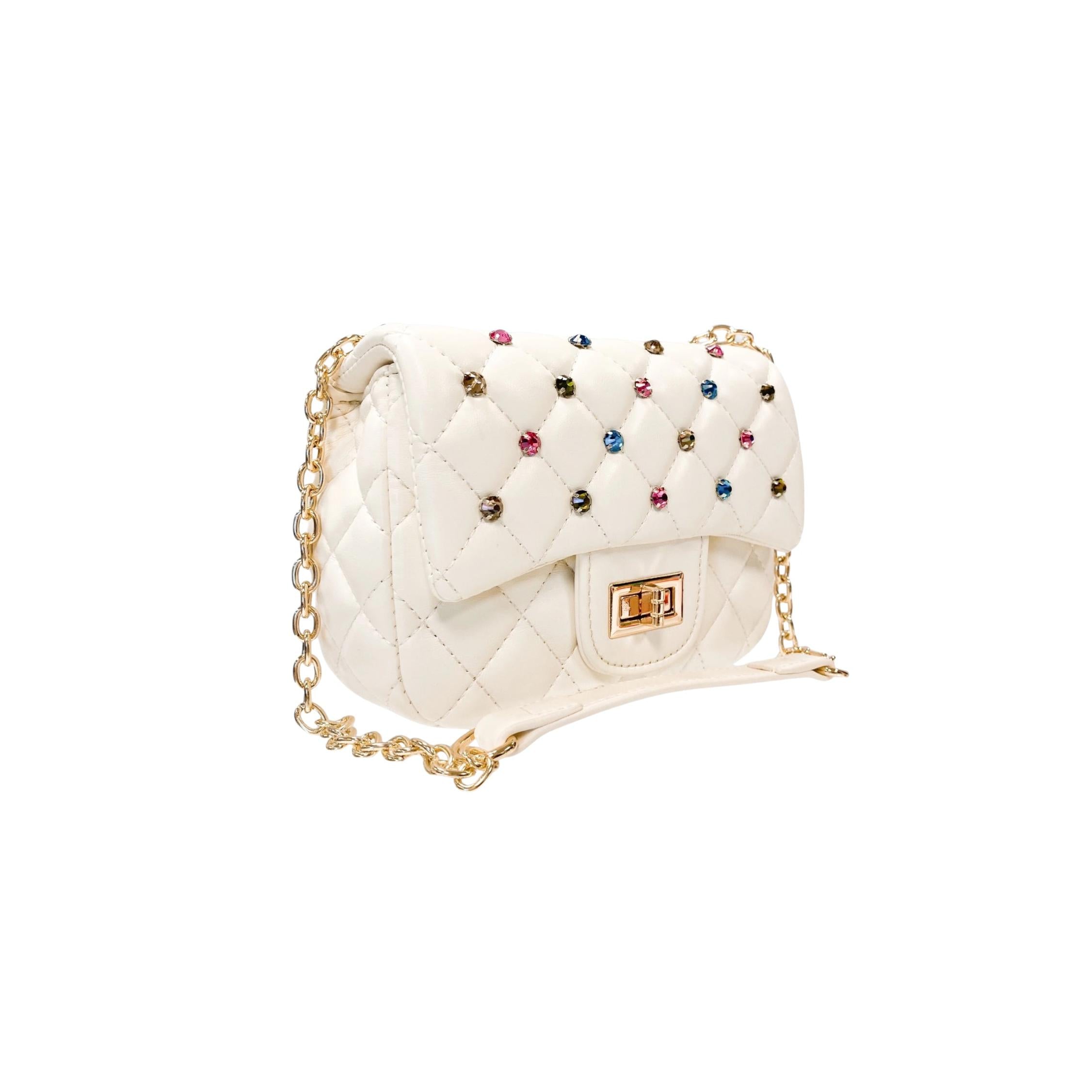 Colorful Gemstone White Quilted Purse