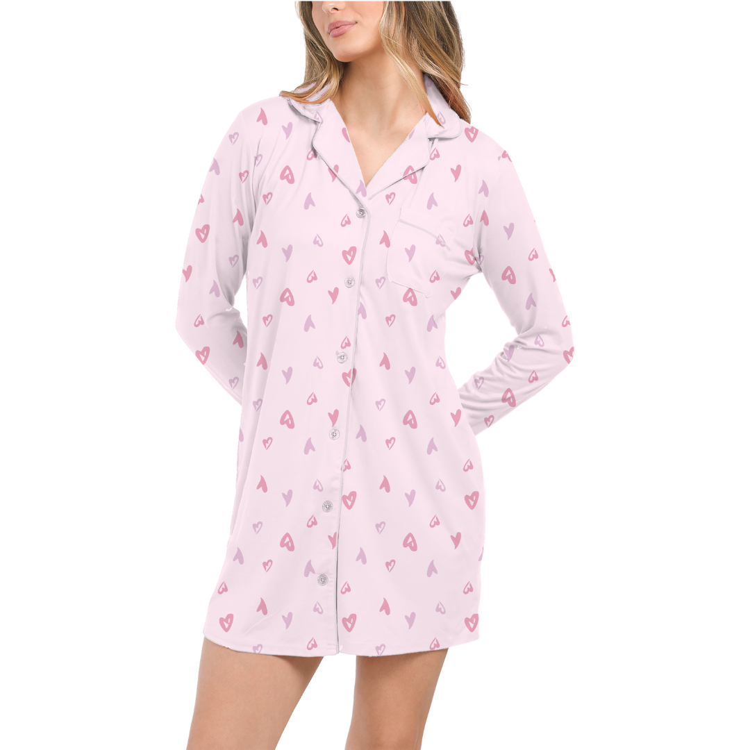 Cotton Candy Hearts Long Sleeve Sleep Dress