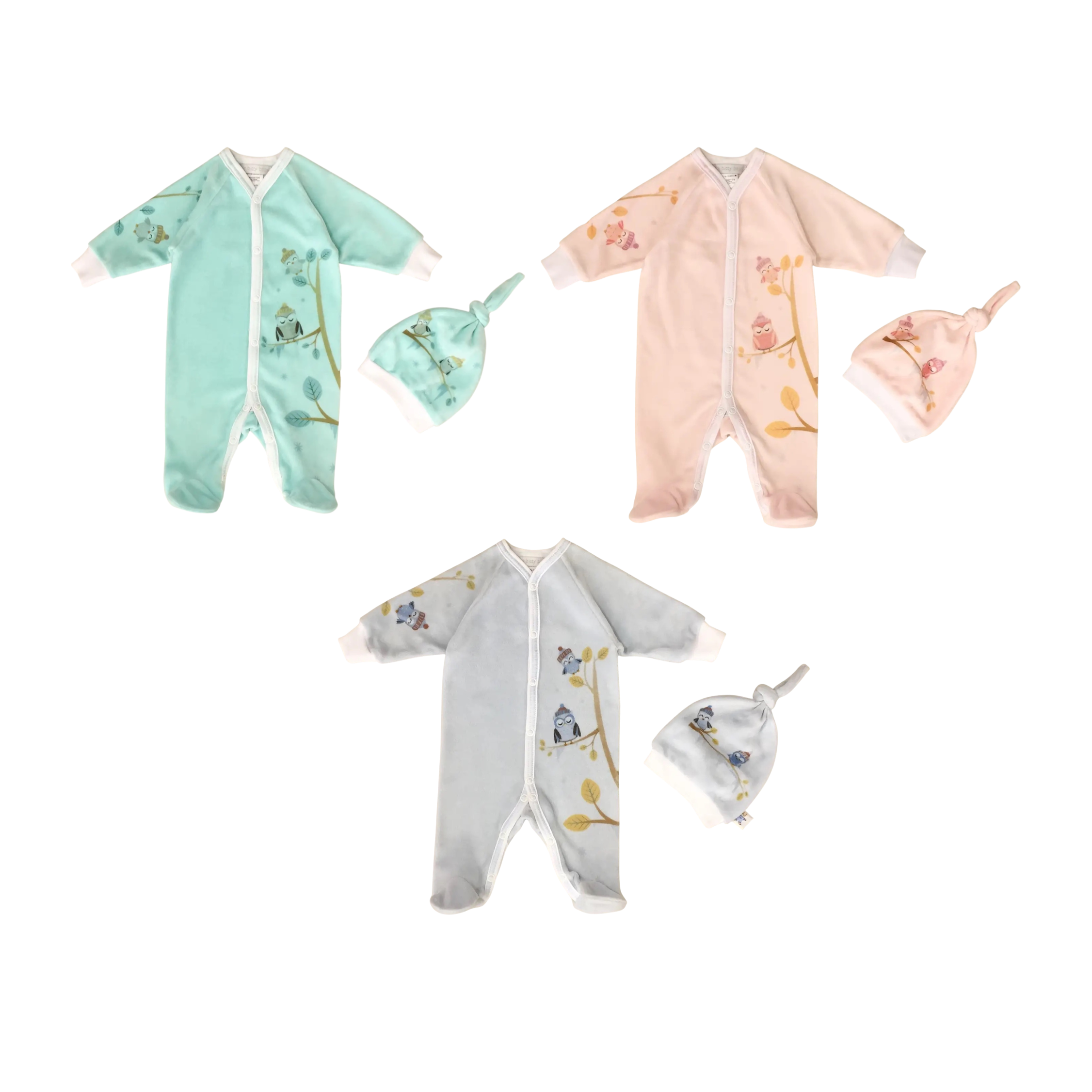 Cozy Owl Velour Footie And Hat Set