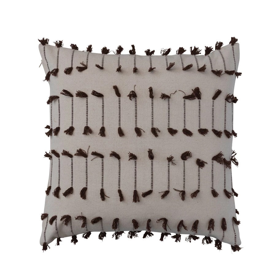 Dhurrie Pillow with Woven Tassels
