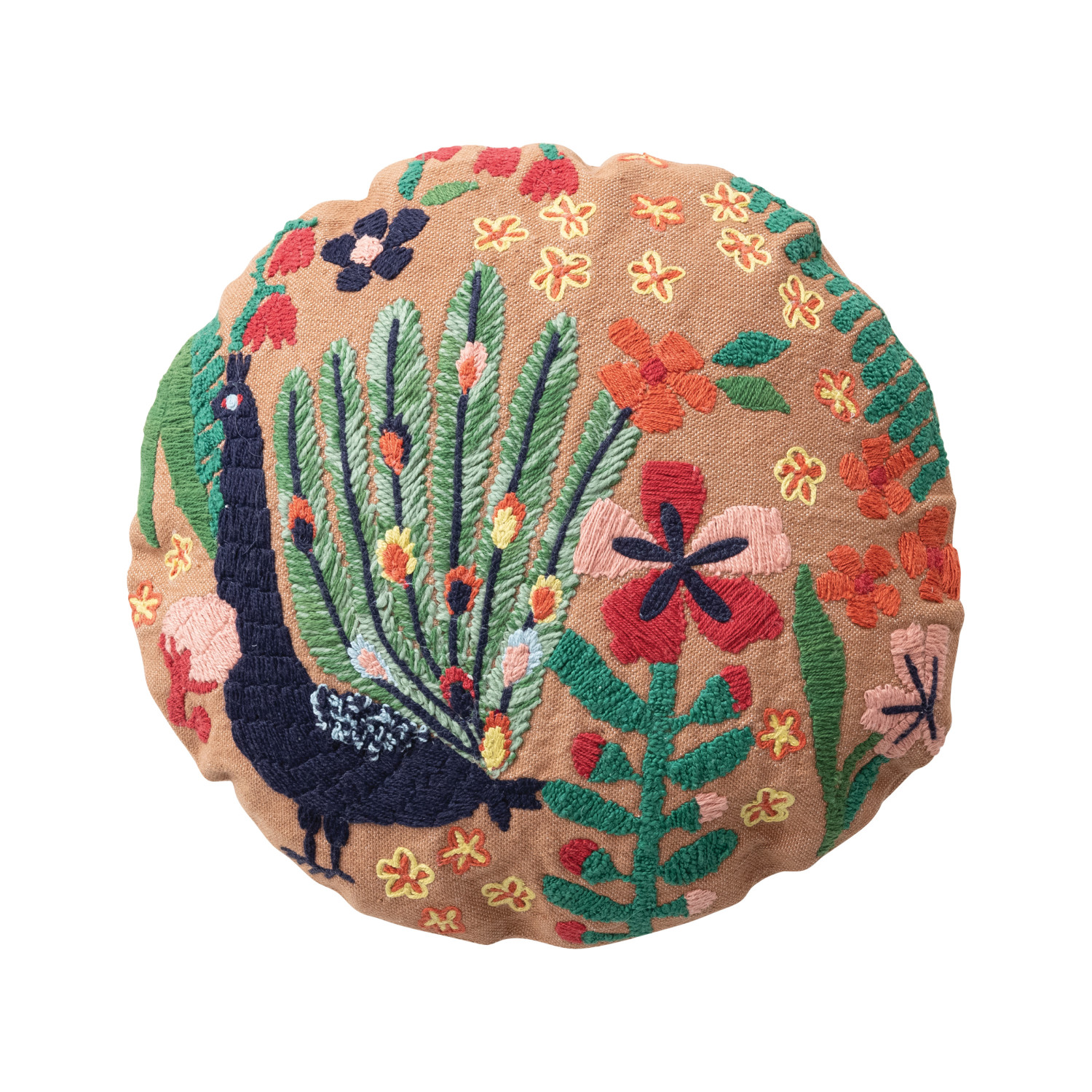 Indoor / Outdoor Embroidered Peacock Pillow