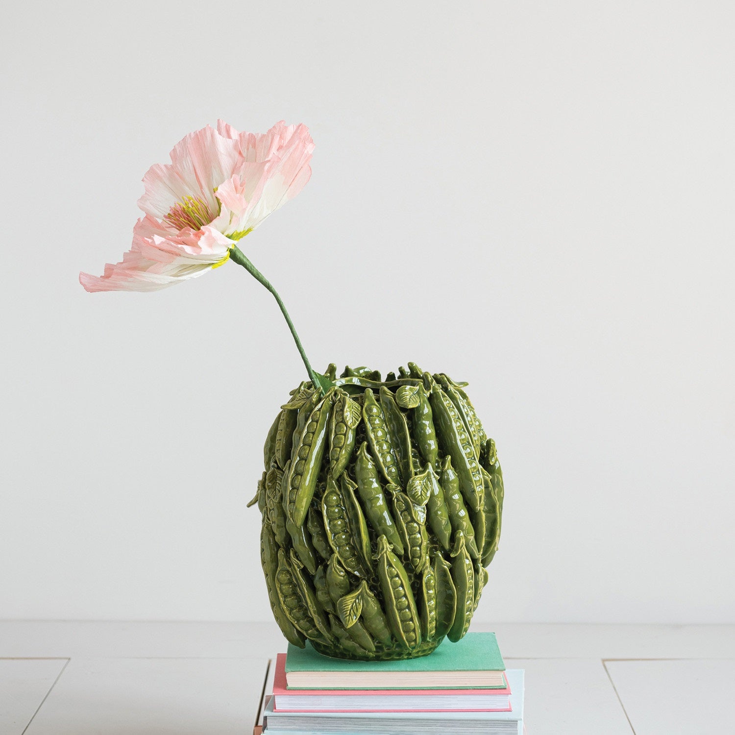 Handmade Stoneware Vase with Three-Dimensional Peas