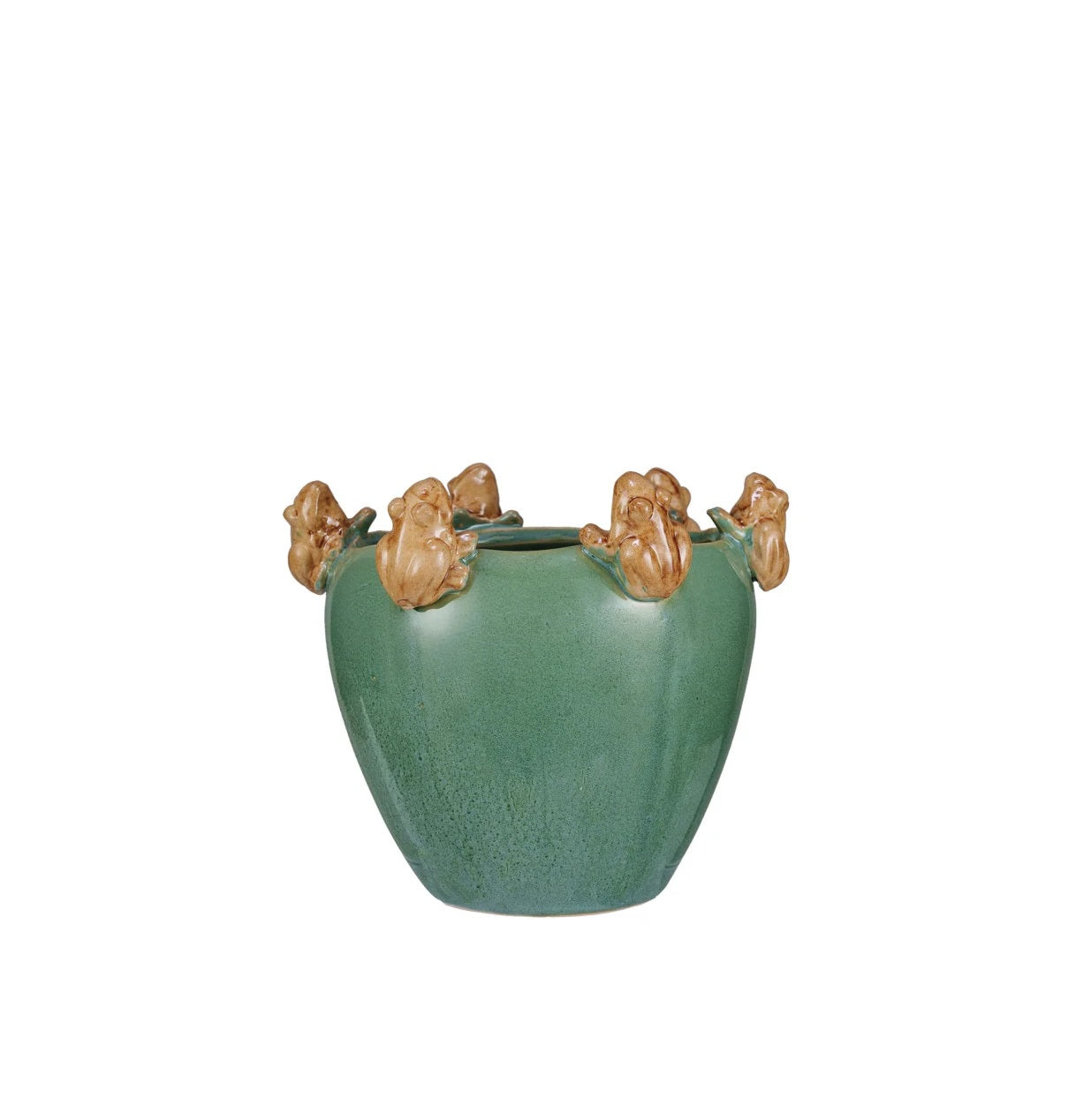 Stoneware Planter with Frogs on the Rim