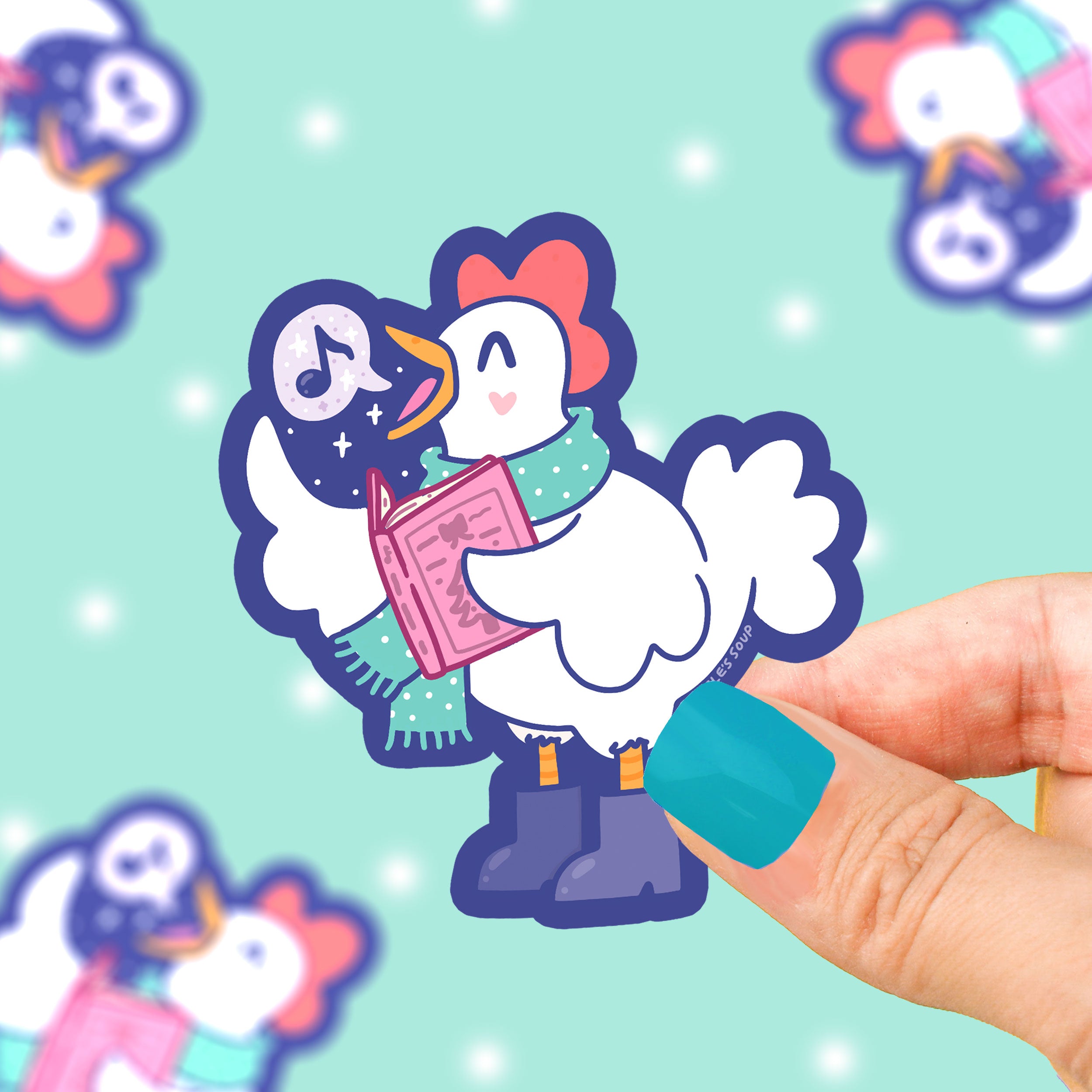 Caroling Chicken Winter Buddies Vinyl Sticker