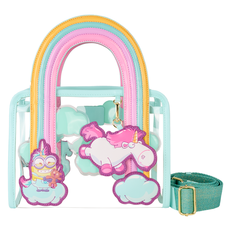Minions Fluffy Unicorn Rainbow Clear Mini Tote Crossbody Bag by Loungefly