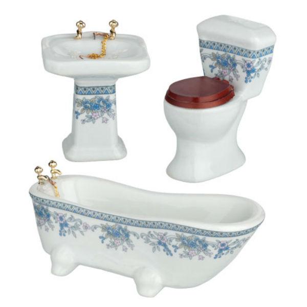 3-Piece Lavender Trim Dollhouse Miniature Bathroom Set