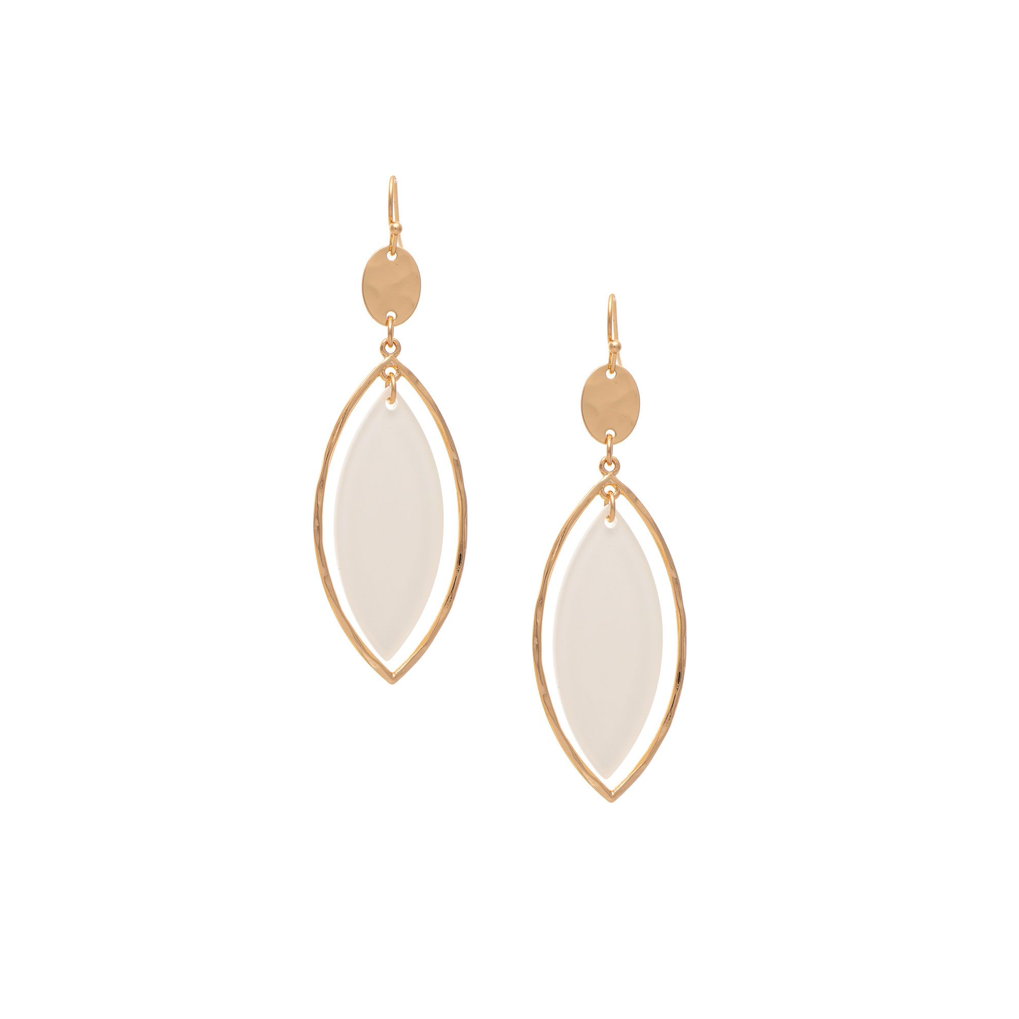 Gold & White Ellipse Framed Earring