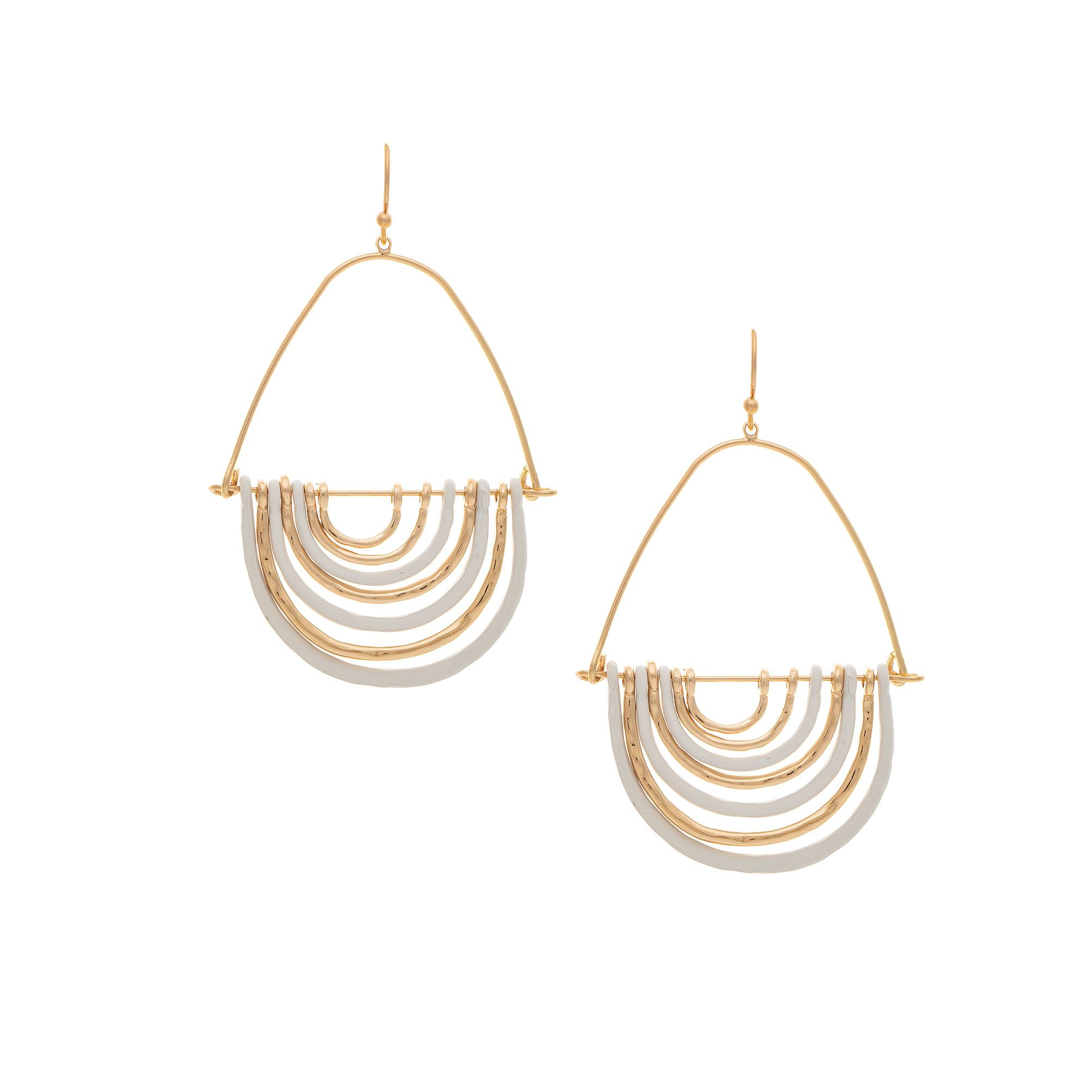 Gold & White Half Circle Drop Earring