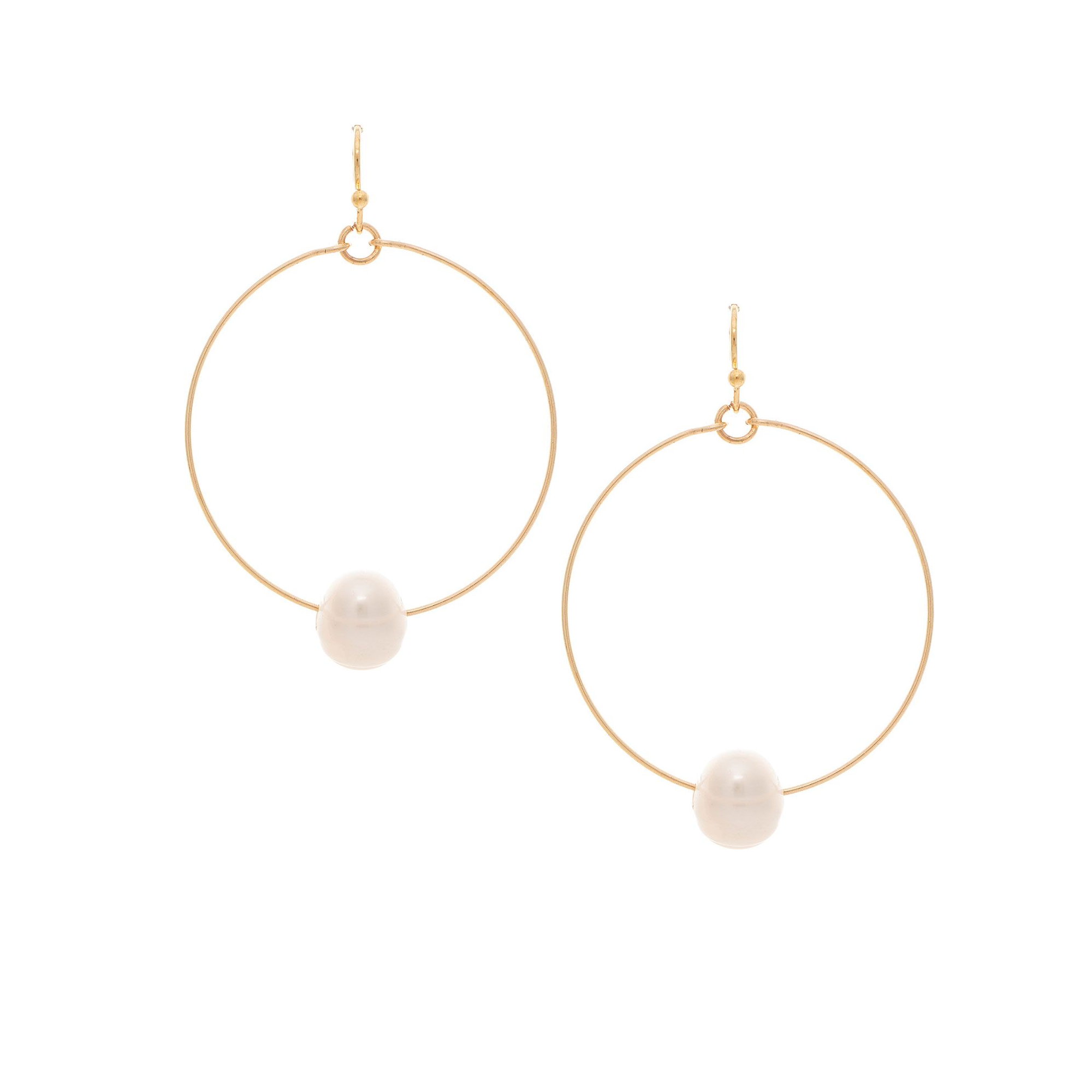 Gold Single Freshwater Pearl Circle Earring