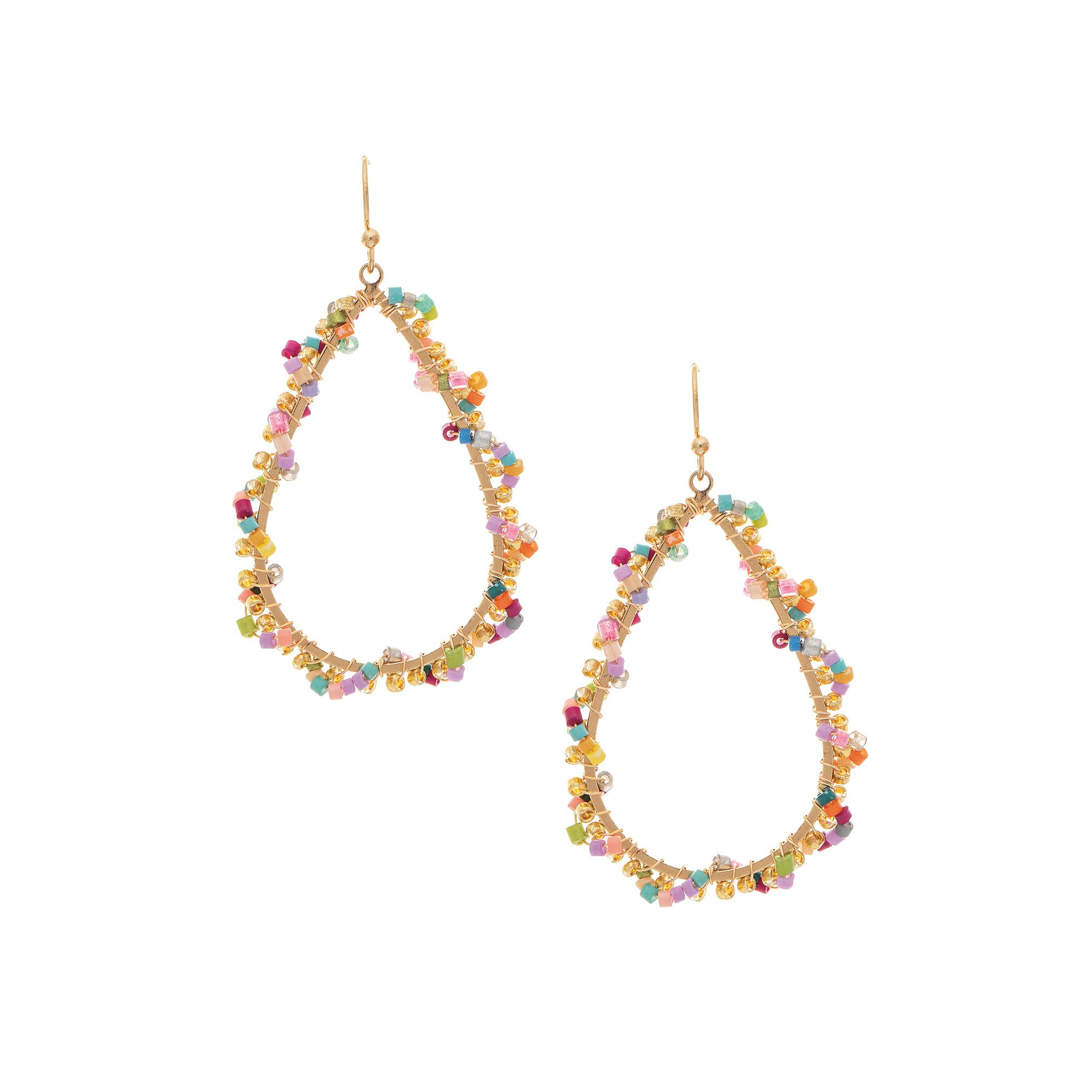 Gold Multicolor Bead Wrapped Teardrop Earring