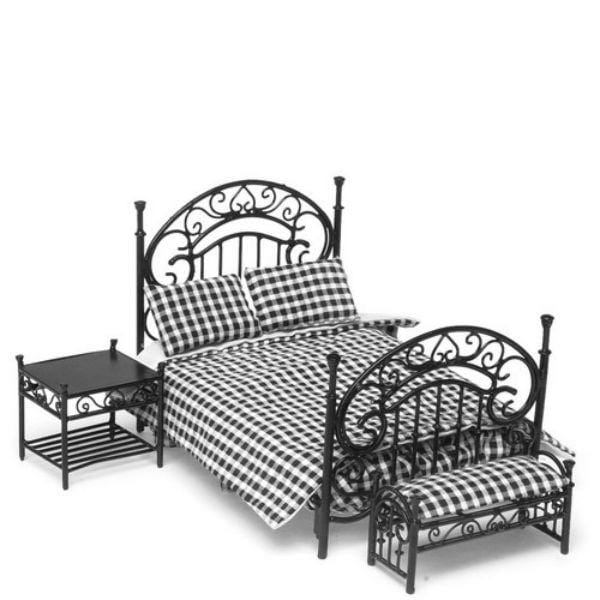 3-Piece Dollhouse Miniature Black Bedroom Set