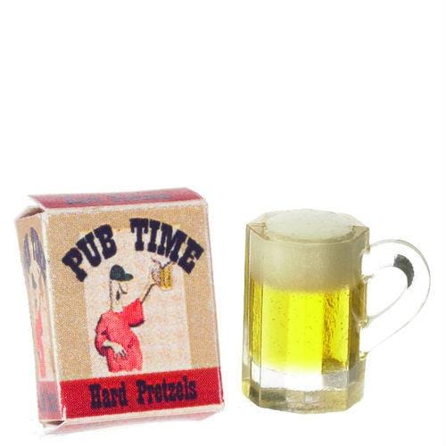 Dollhouse Miniature Pretzel Box & Beer