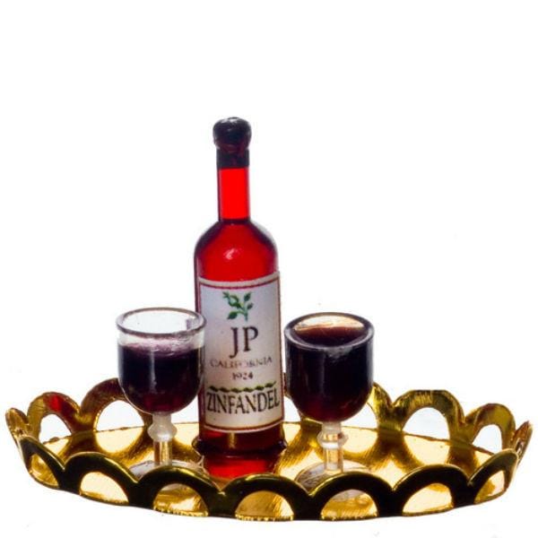 Red Dollhouse Miniature Wine on a Tray
