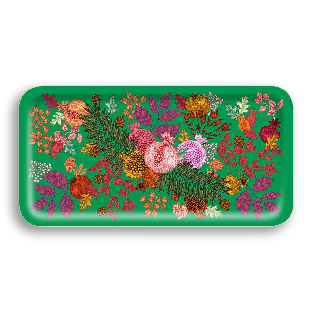 Pomegranate Green Narrow Birch Wood Tray