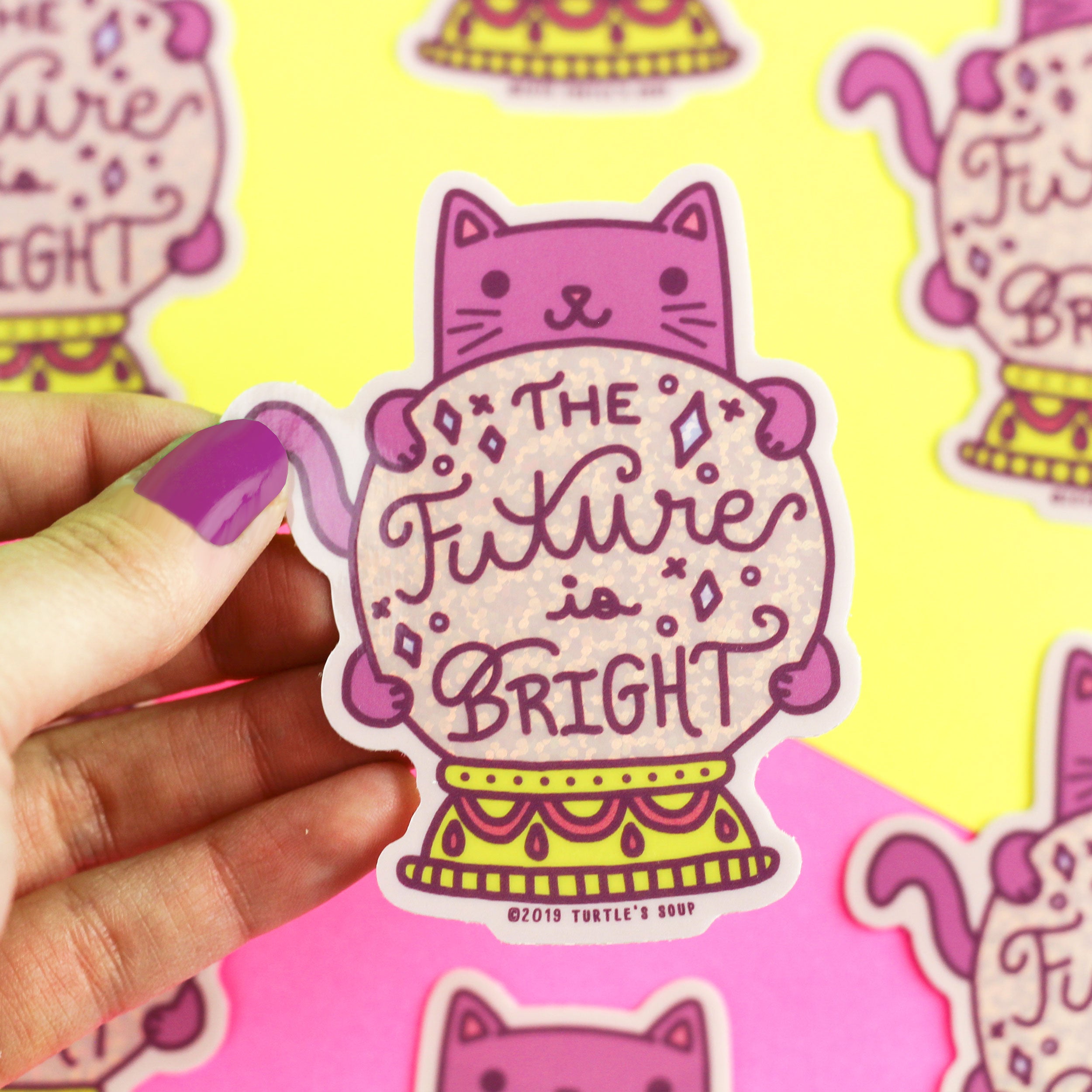 The Future is Bright Cat Glitter Sticker