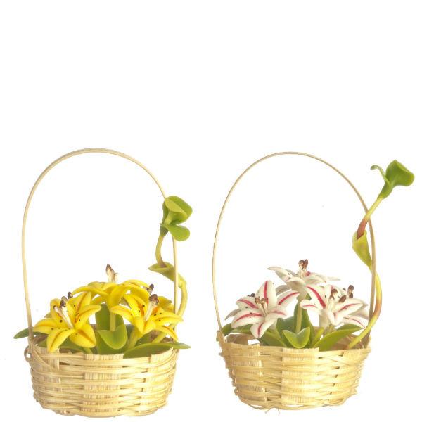 Dollhouse Miniature Easter Lilies in Handmade Baskets