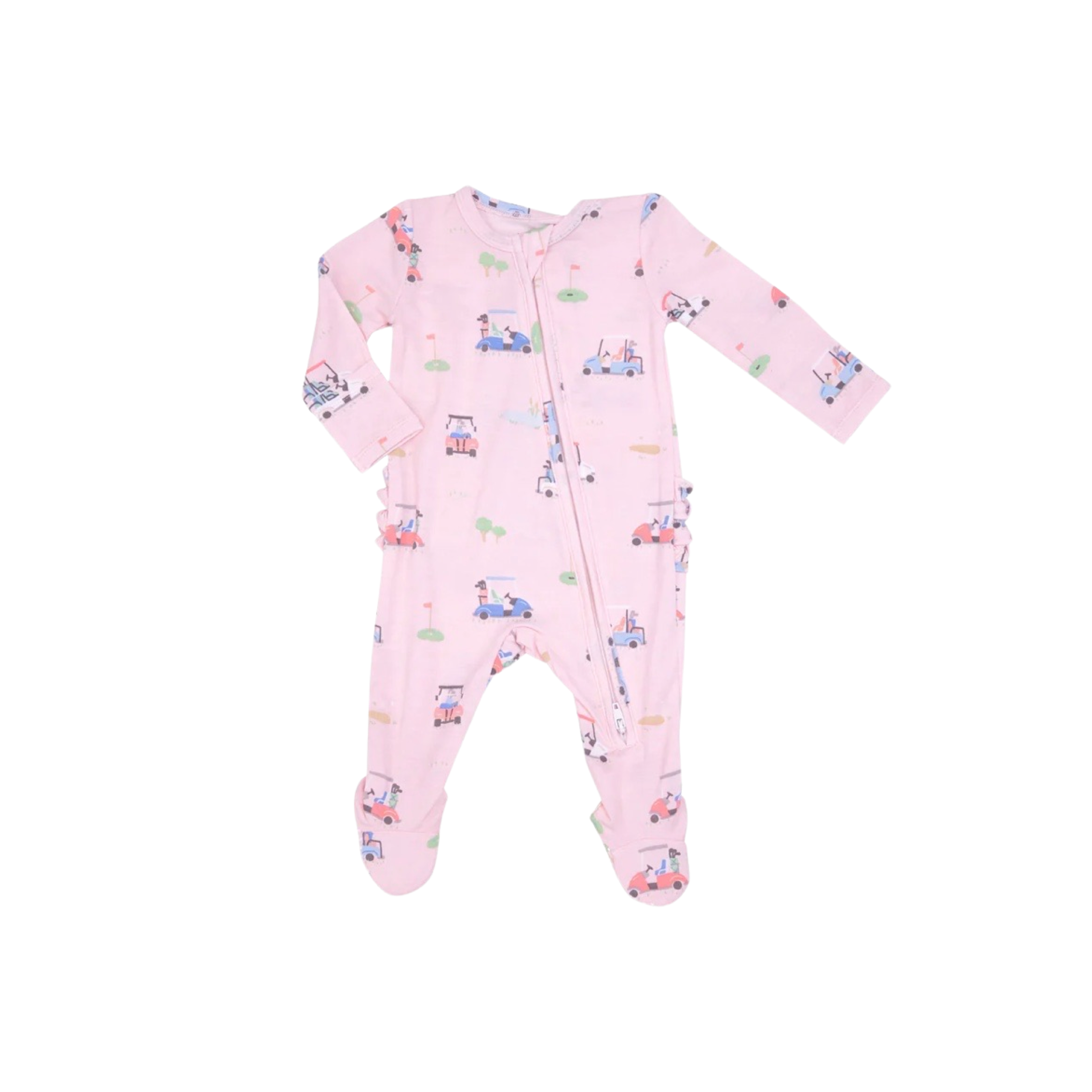 Golf Carts Pink 2 Way Zipper Ruffle Back Footie