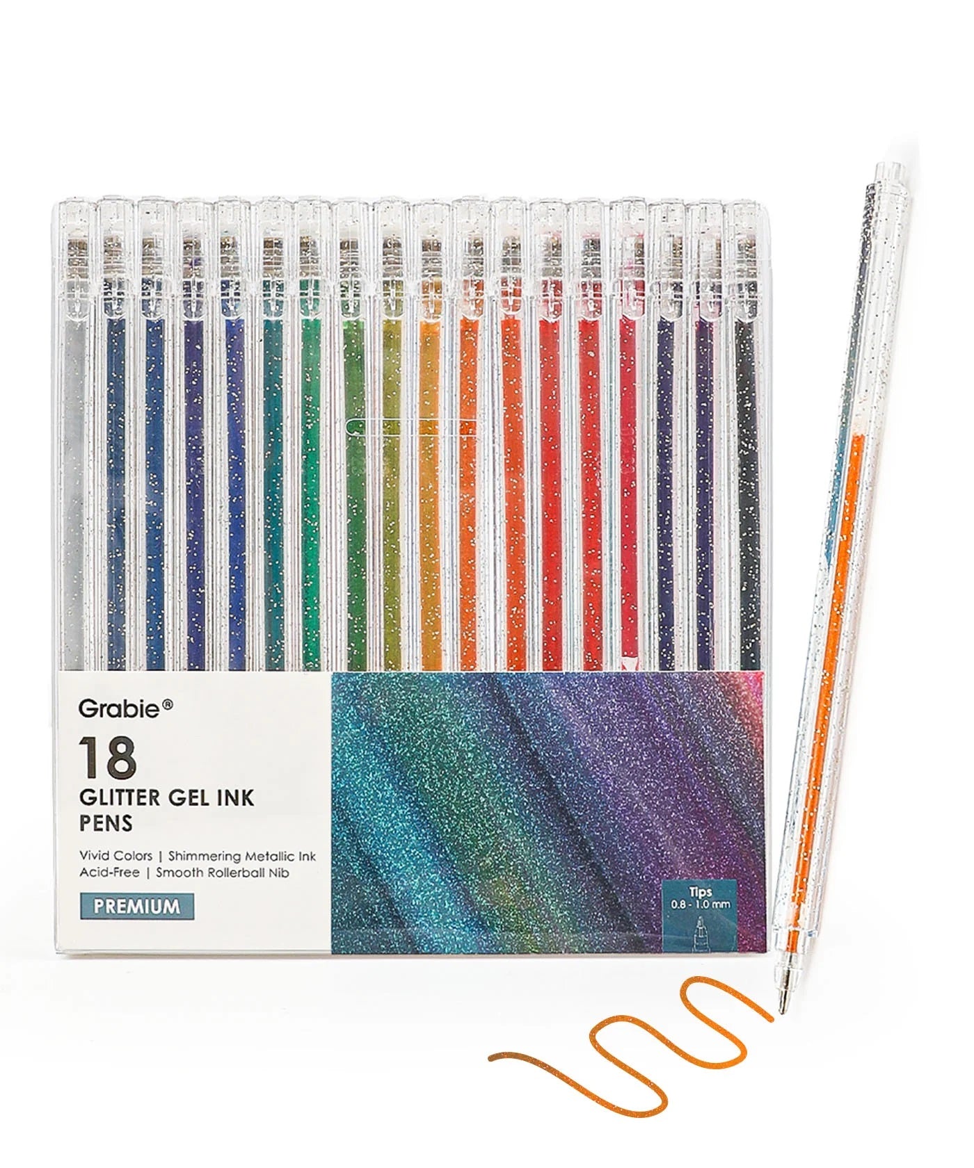 Capped Iridescent Glitter Gel Ink Pen Set of 18