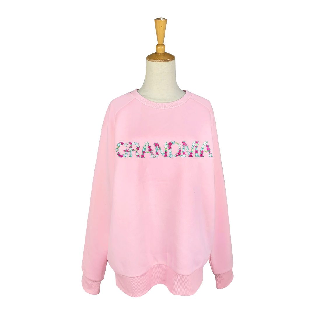 Grandma Floral Embroidered Pink Sweatshirt