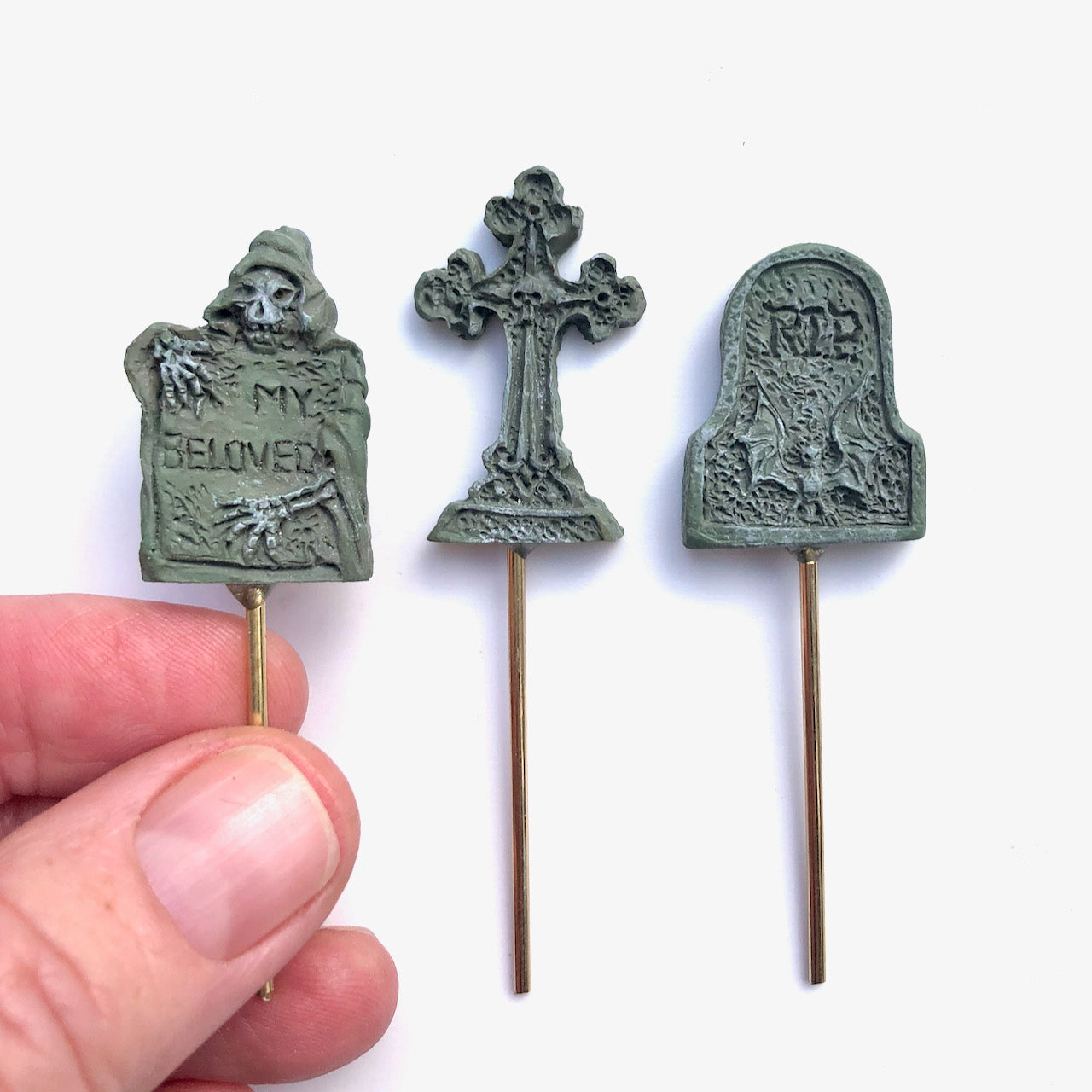 Mini Halloween Tombstones #1, STAKED, Set of 3