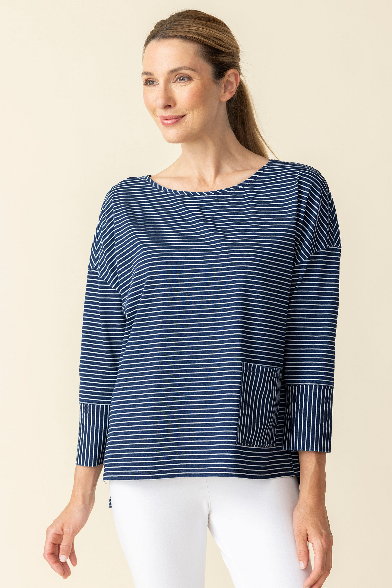 Stonewash Stripe Boxy Knit Crew | 50% Off