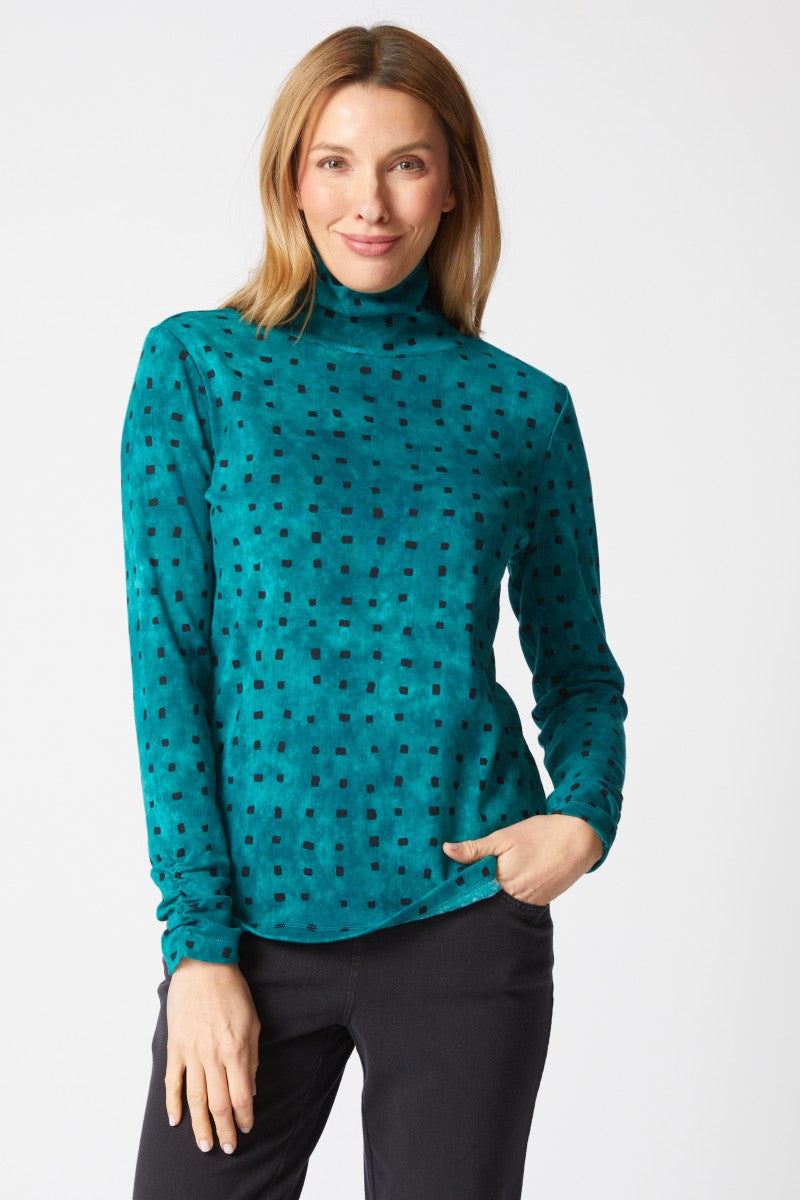 Ruched Tie Dye Tiles Turtleneck