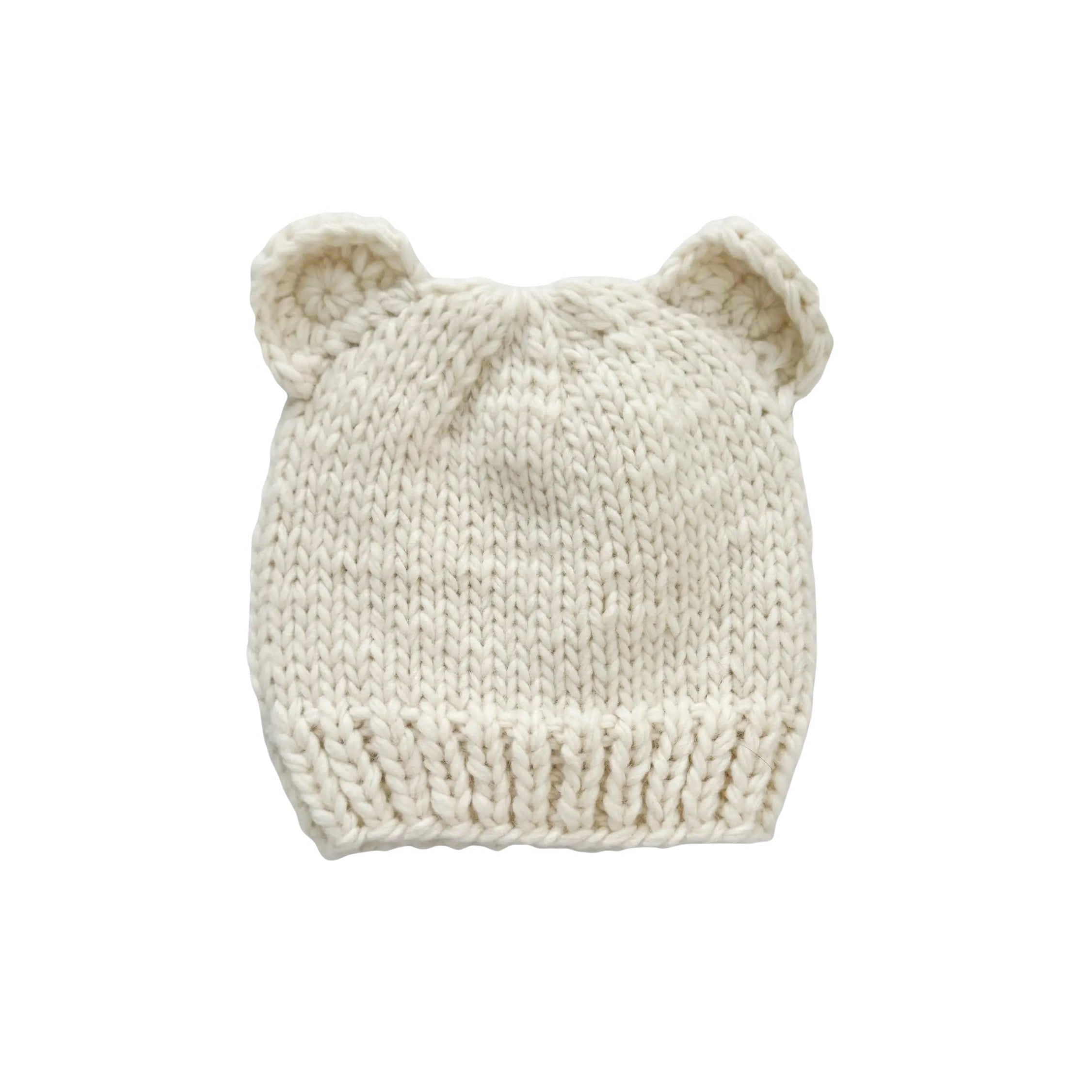 (LB) Hand Knit Cream Bear Hat