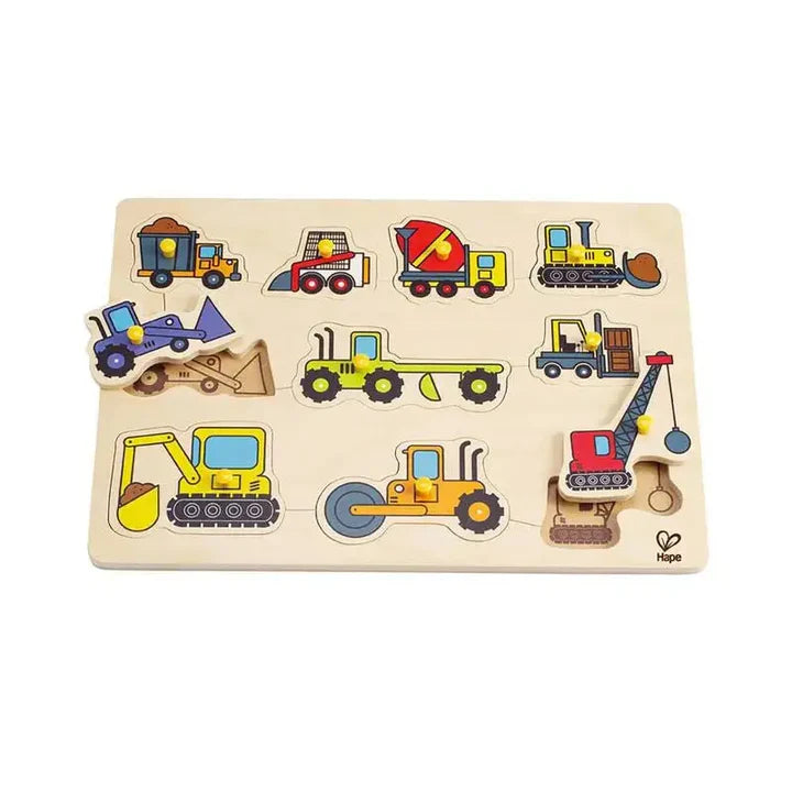 Hape Construction Site Kid's Wooden Toddler Peg Puzzle