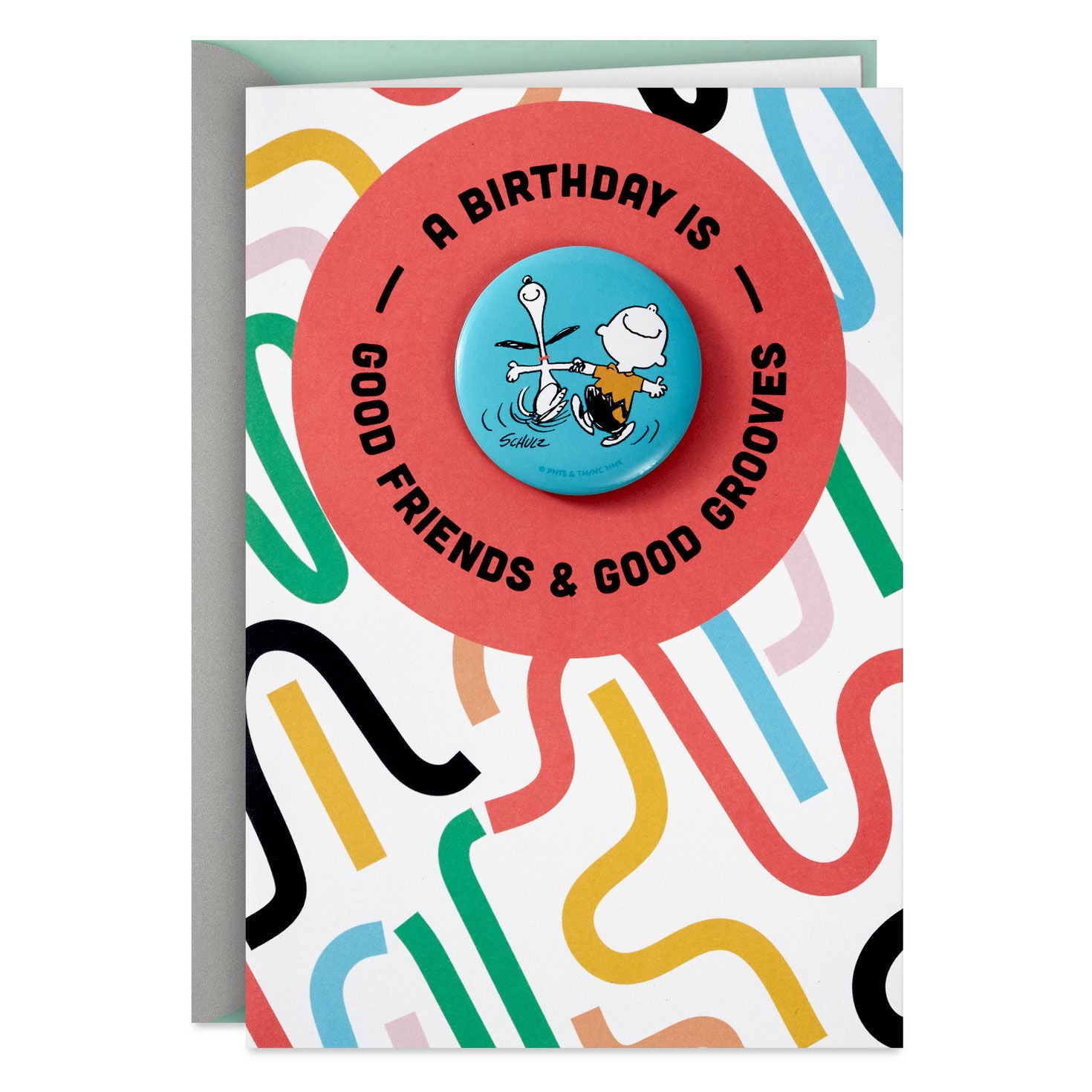 Peanuts® Charlie Brown and Snoopy Good Grooves Birthday Card With Button Pin