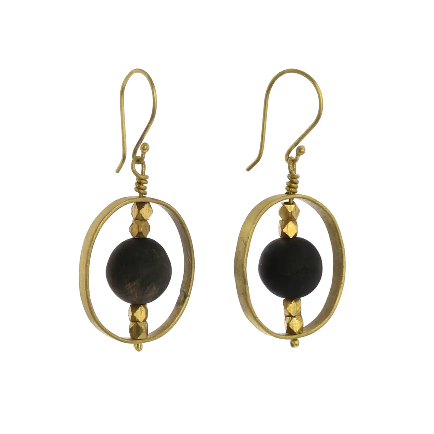 Brass Earrings with Floating Horn Bead