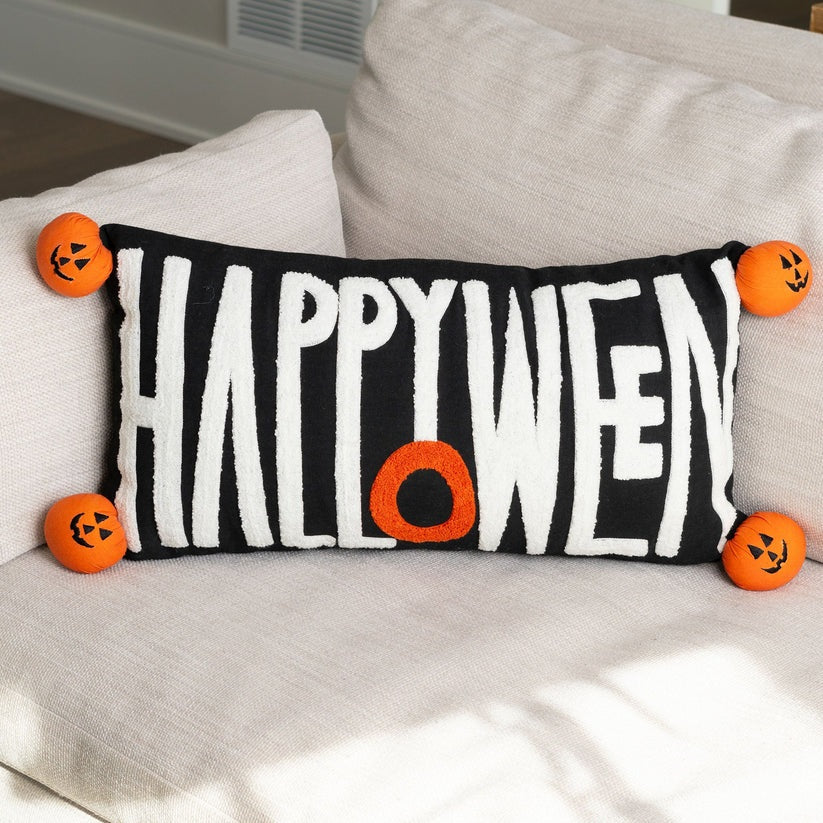 Happy Halloween Embroidered Lumbar Pillow