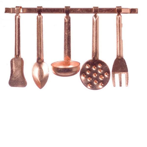 Hanging Copper Dollhouse Miniature Kitchen Utensil Set