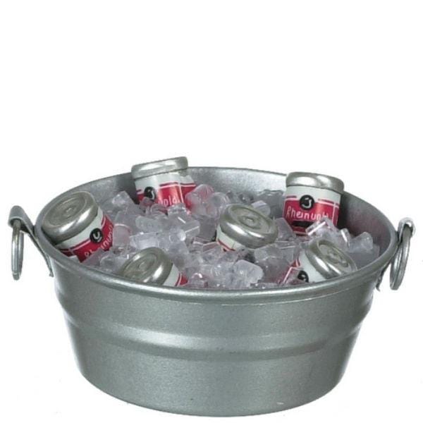 Tub of Dollhouse Miniature Ice & Cans
