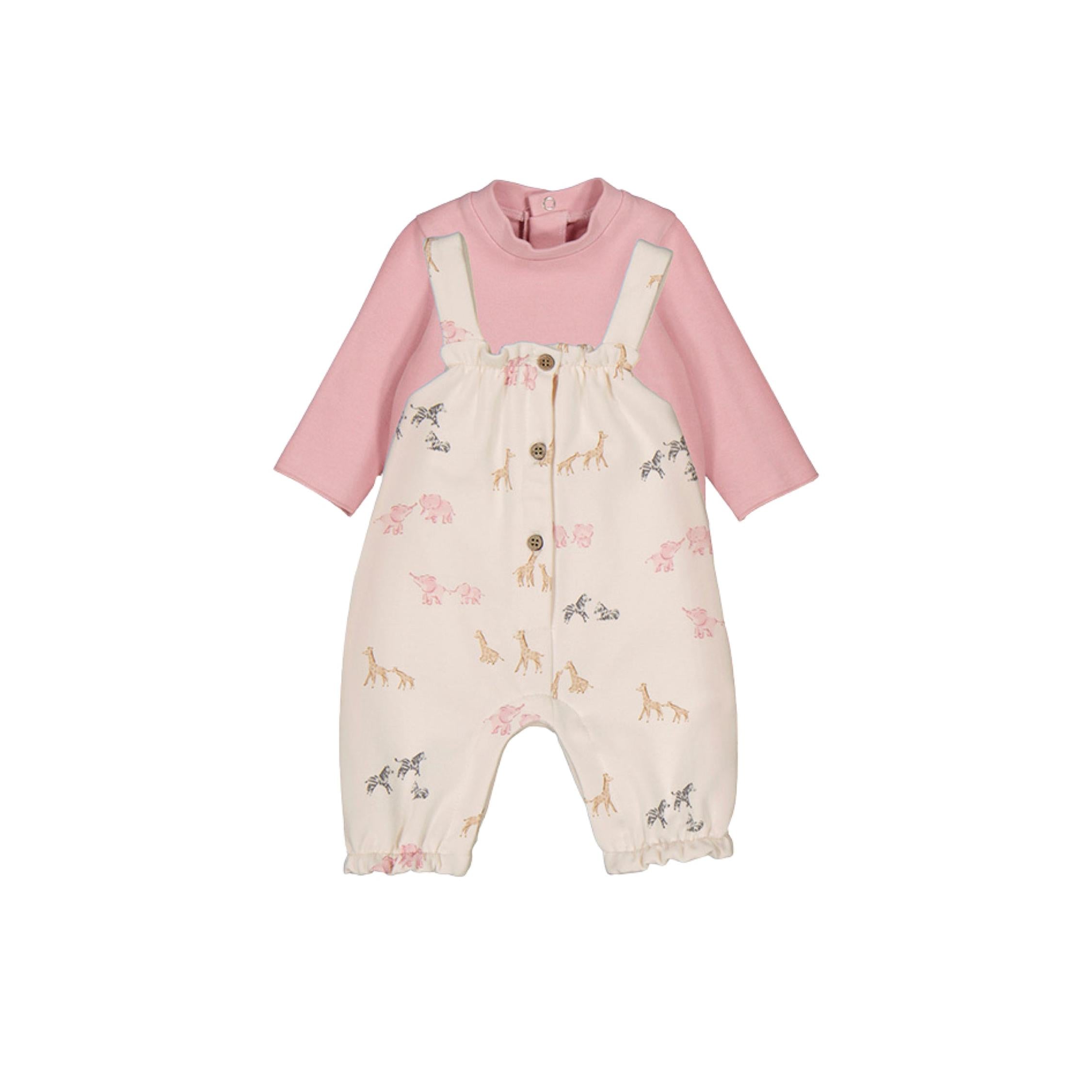 Baby Girl Safari Print Dungaree Layette Set