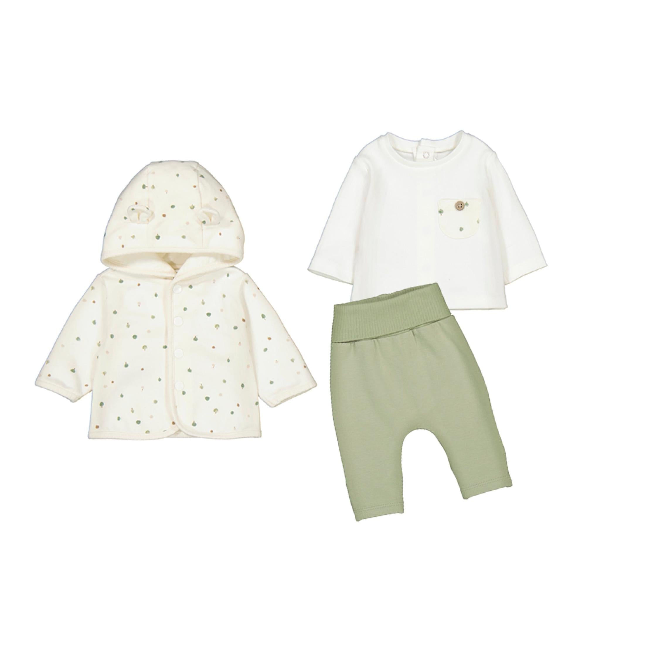 Newborn Sage Green & Ivory 3-Piece Layette Tracksuit