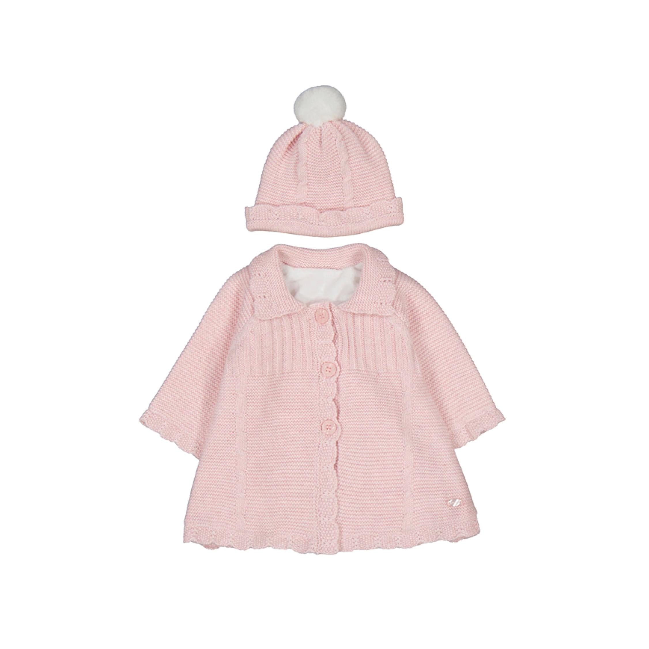 Layette Baby Girl 2-Piece Pink Knit Coat & Hat Set