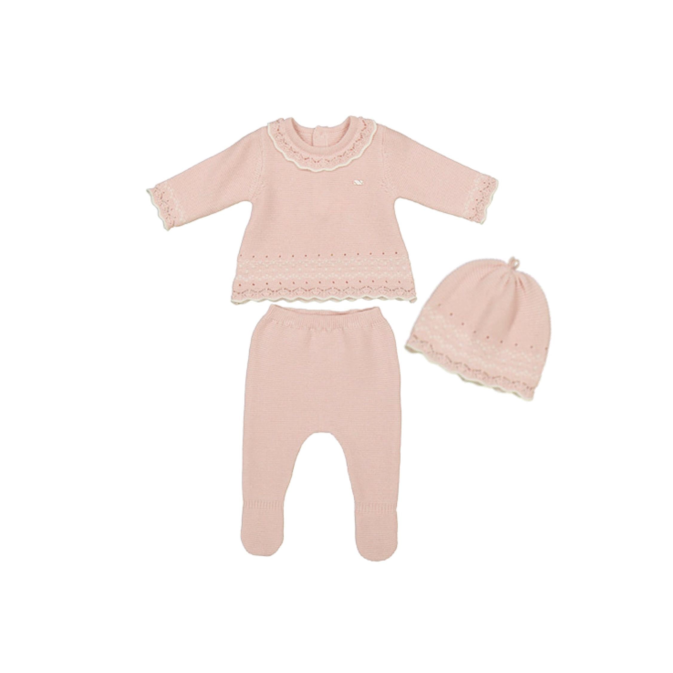Layette Baby Girl 3-Piece Pink Knit Hat & Sweater Gift Set