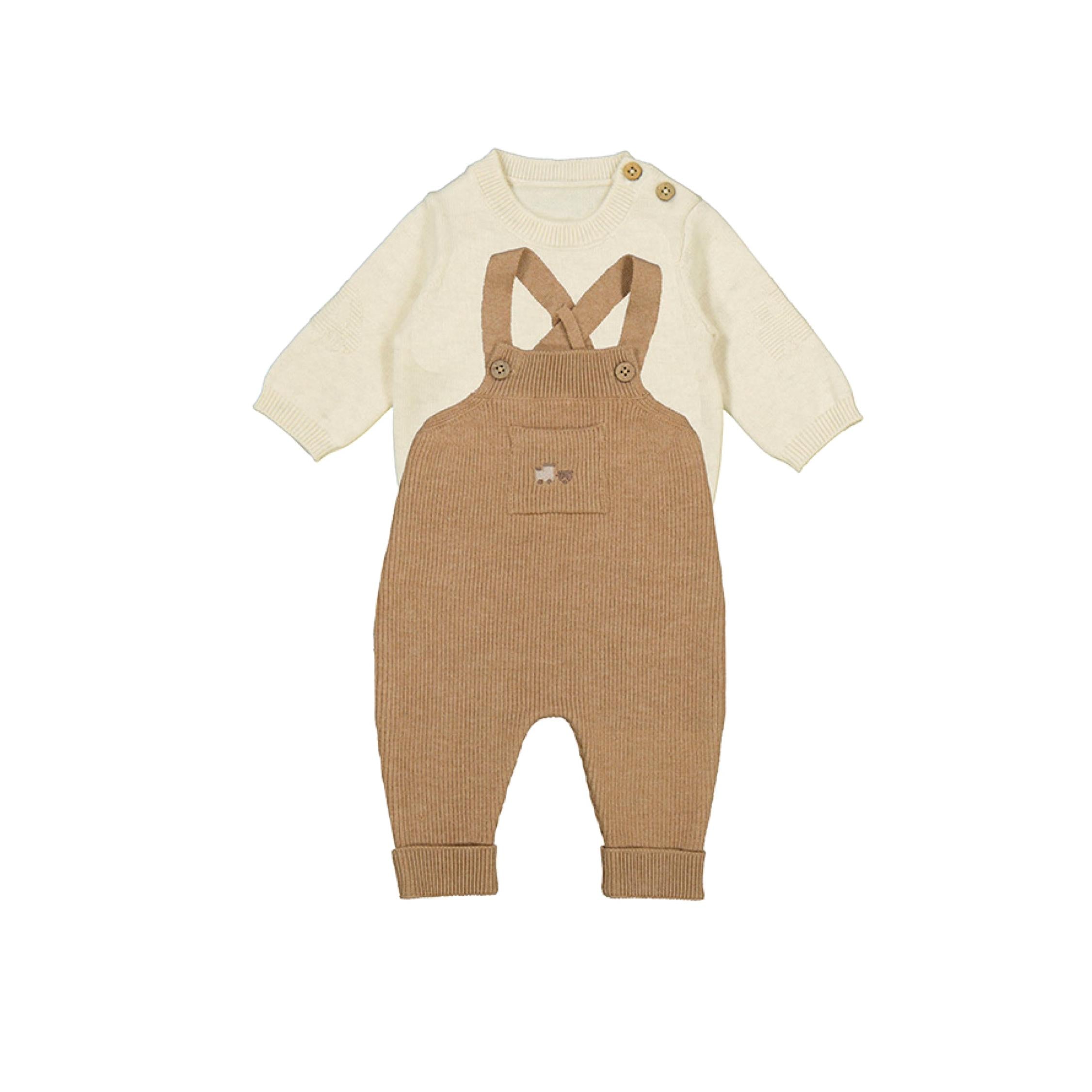 Layette Baby Boy 2-Piece Knit Dungaree Gift  Set - Toffee