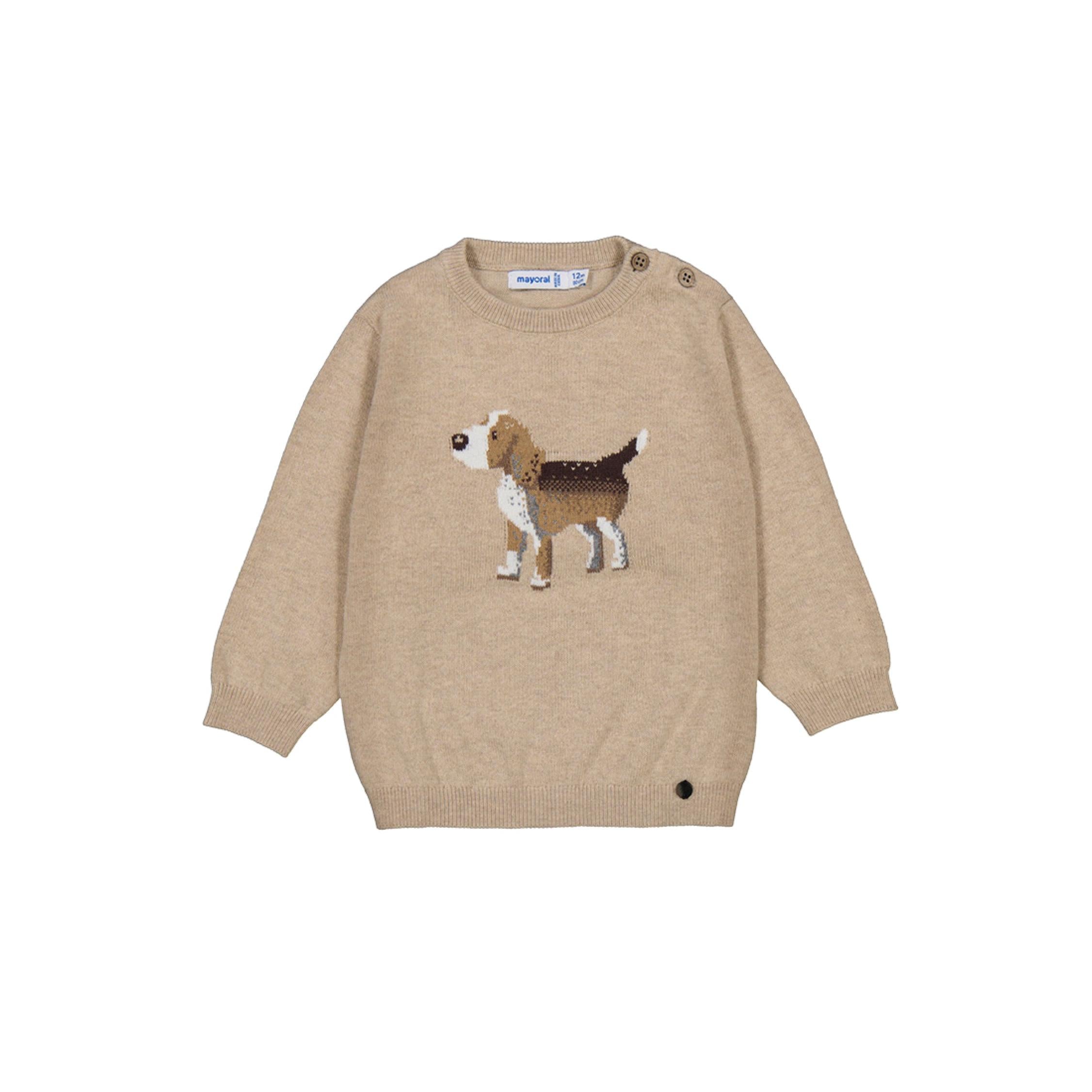 Dog Motif Beige Sweater