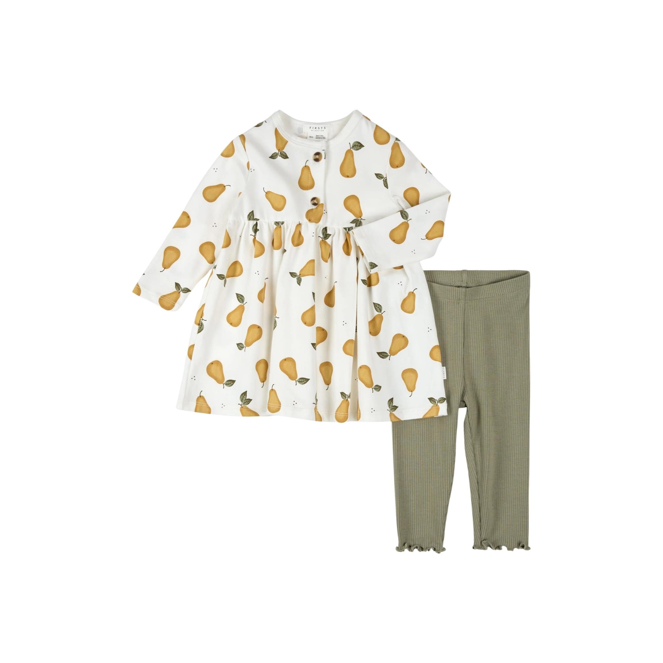 Pear Print Ribbed Dress & Legging Set