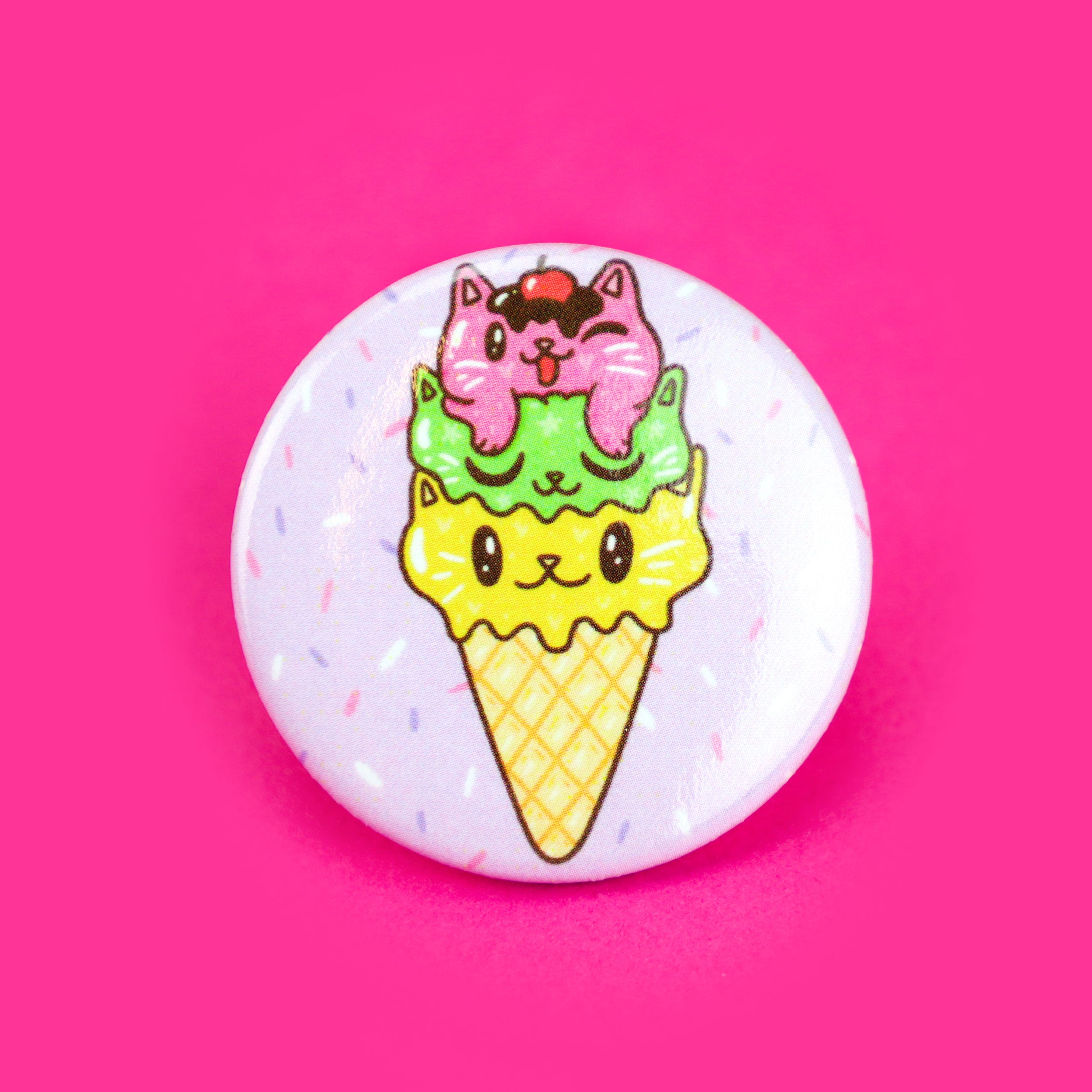Ice Cream Cone Cat Pinback Button