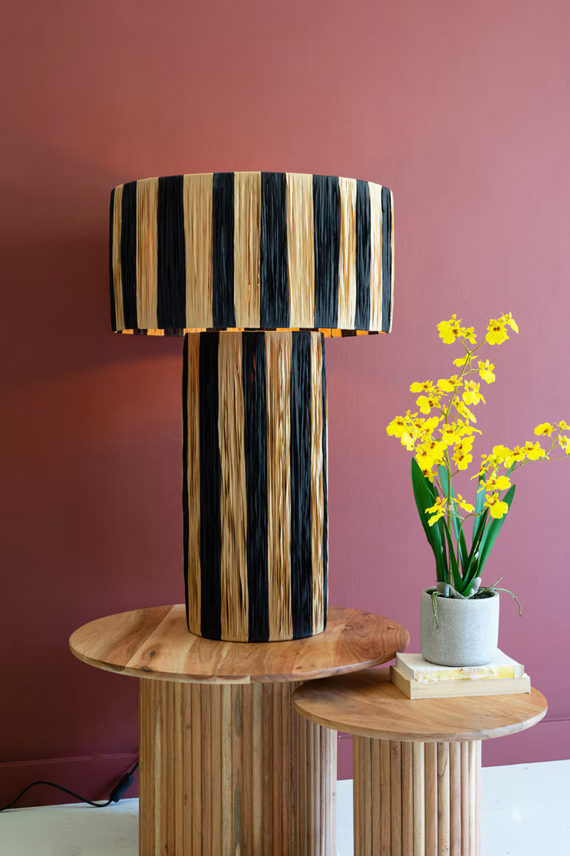 Black & Natural Raffia Table Lamp