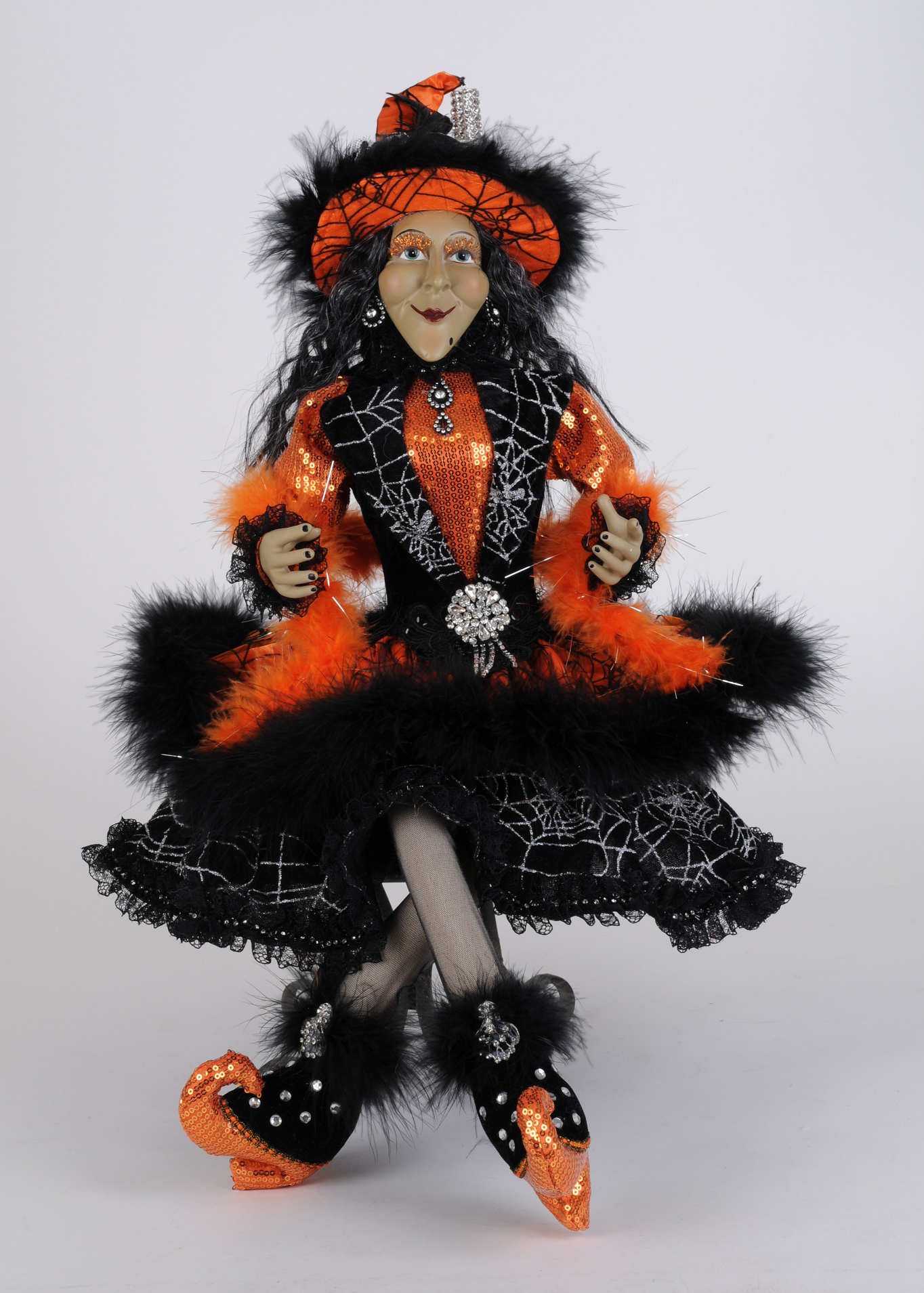 Lighted Glitzy Orange Witch Figurine