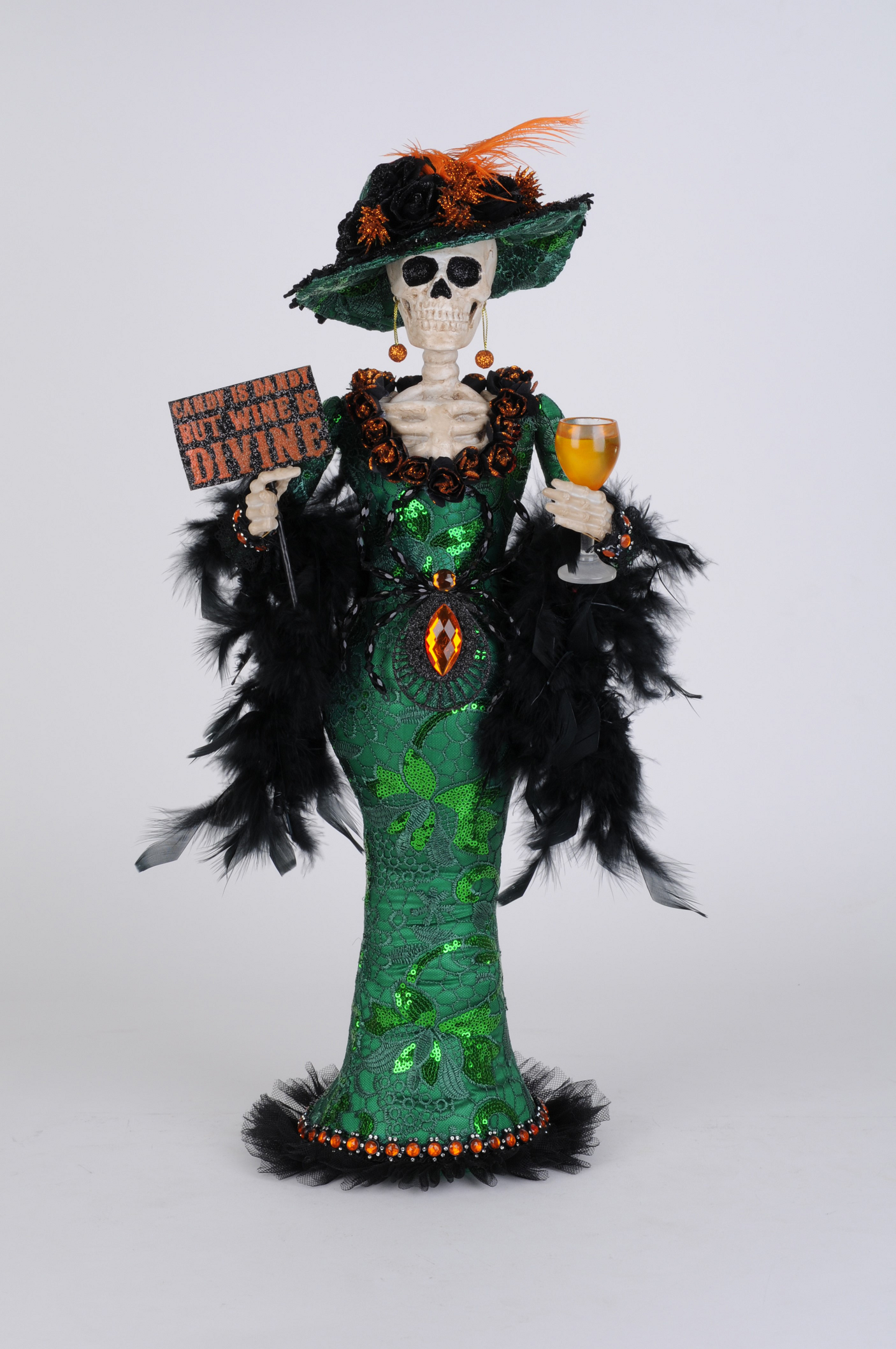 Wine Devine Lady Skeleton Figurine